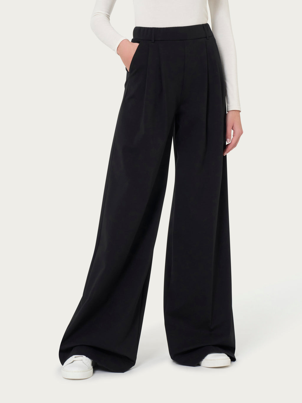 Ragno Compact Light Pantalone Palazzo Nero con Tasche