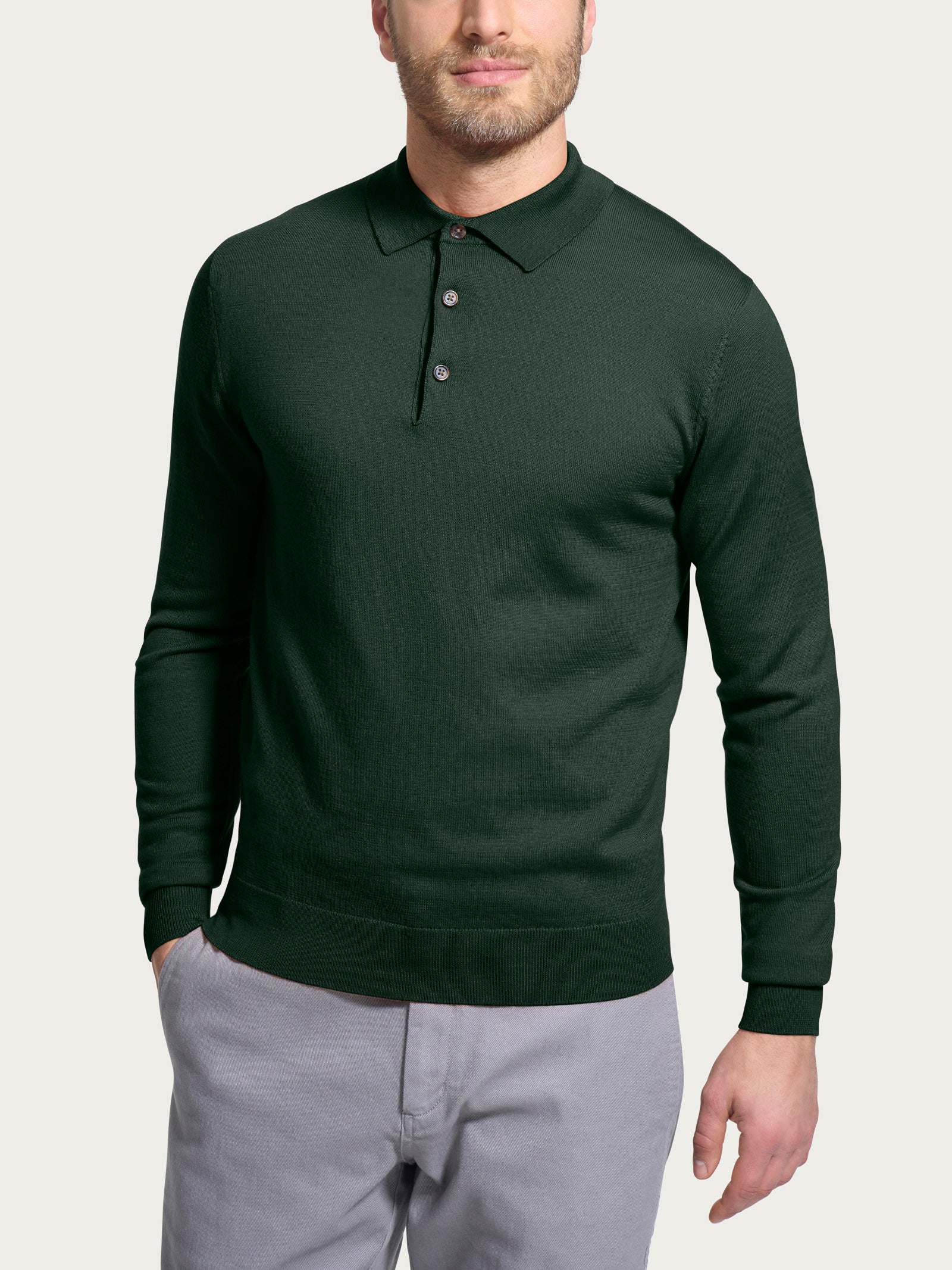 Ragno Merino Soft Polo Lana Manica Lunga Verde