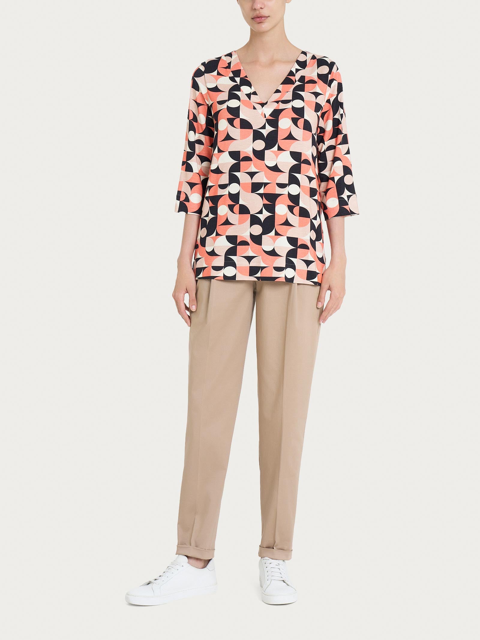 Ragno Viscosa Summer Blusa scollo V Warm Taupe fantasia