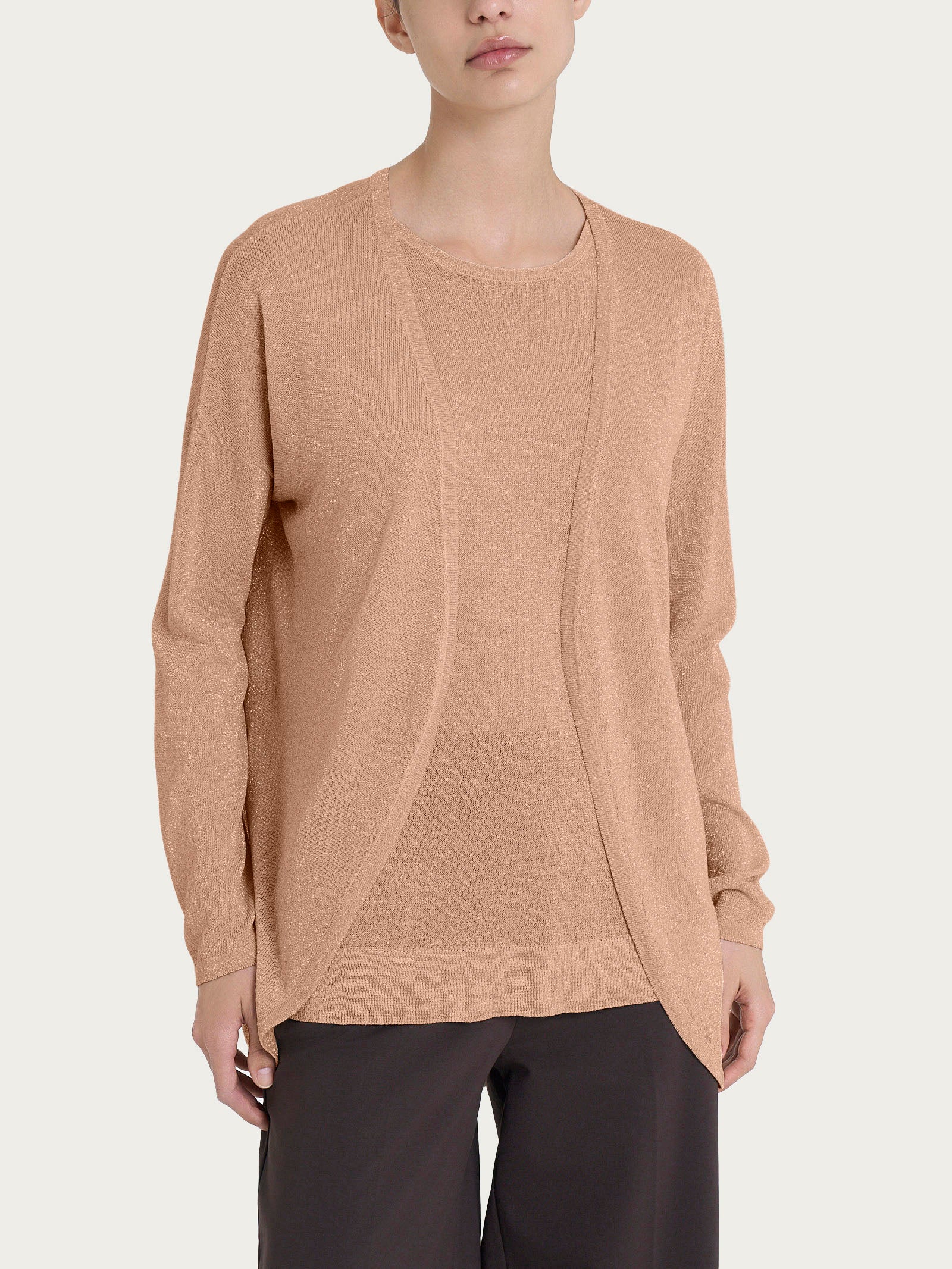 Ragno Cardigan aperto donna Warm Taupe crêpe lurex
