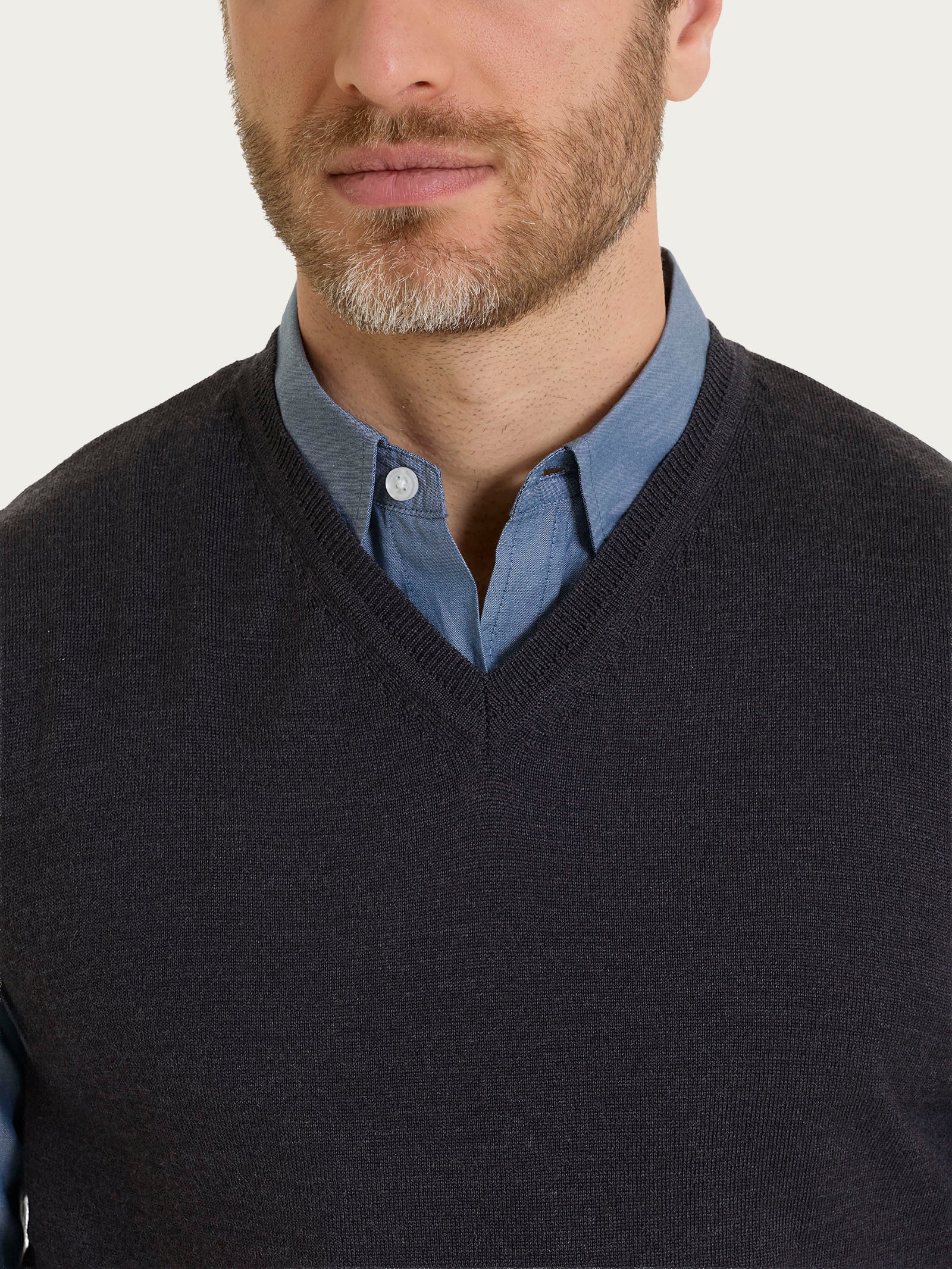Ragno Merino Soft Gilet Scollo V Lana Oscuro Mel.