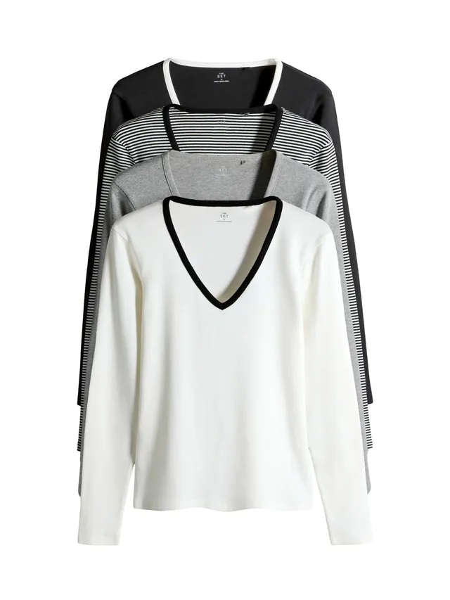 Geo Next The Set Magliette coste scollo V manica lunga da 4