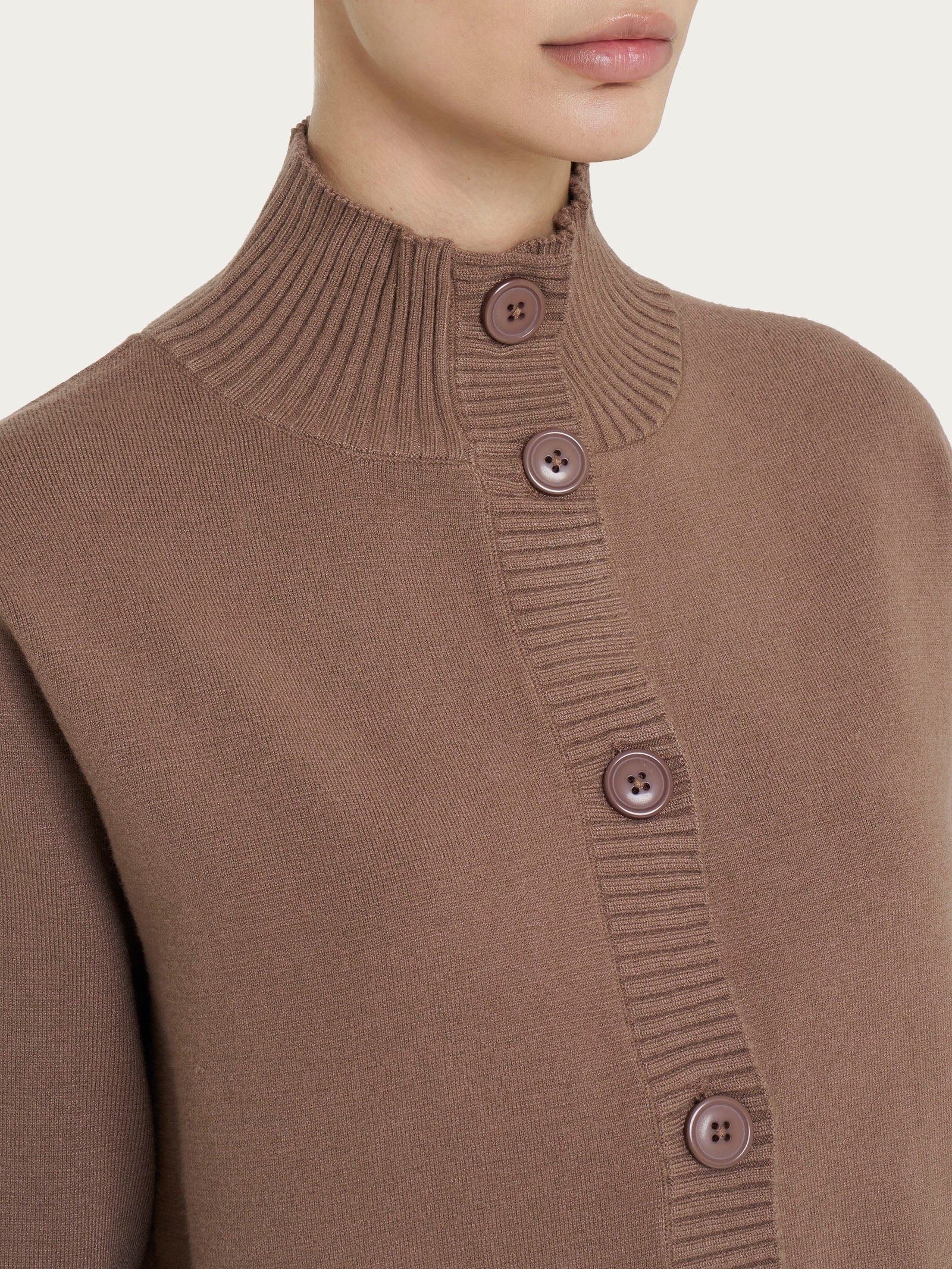 Ragno Super Soft cardigan donna Pine Bark collo alto