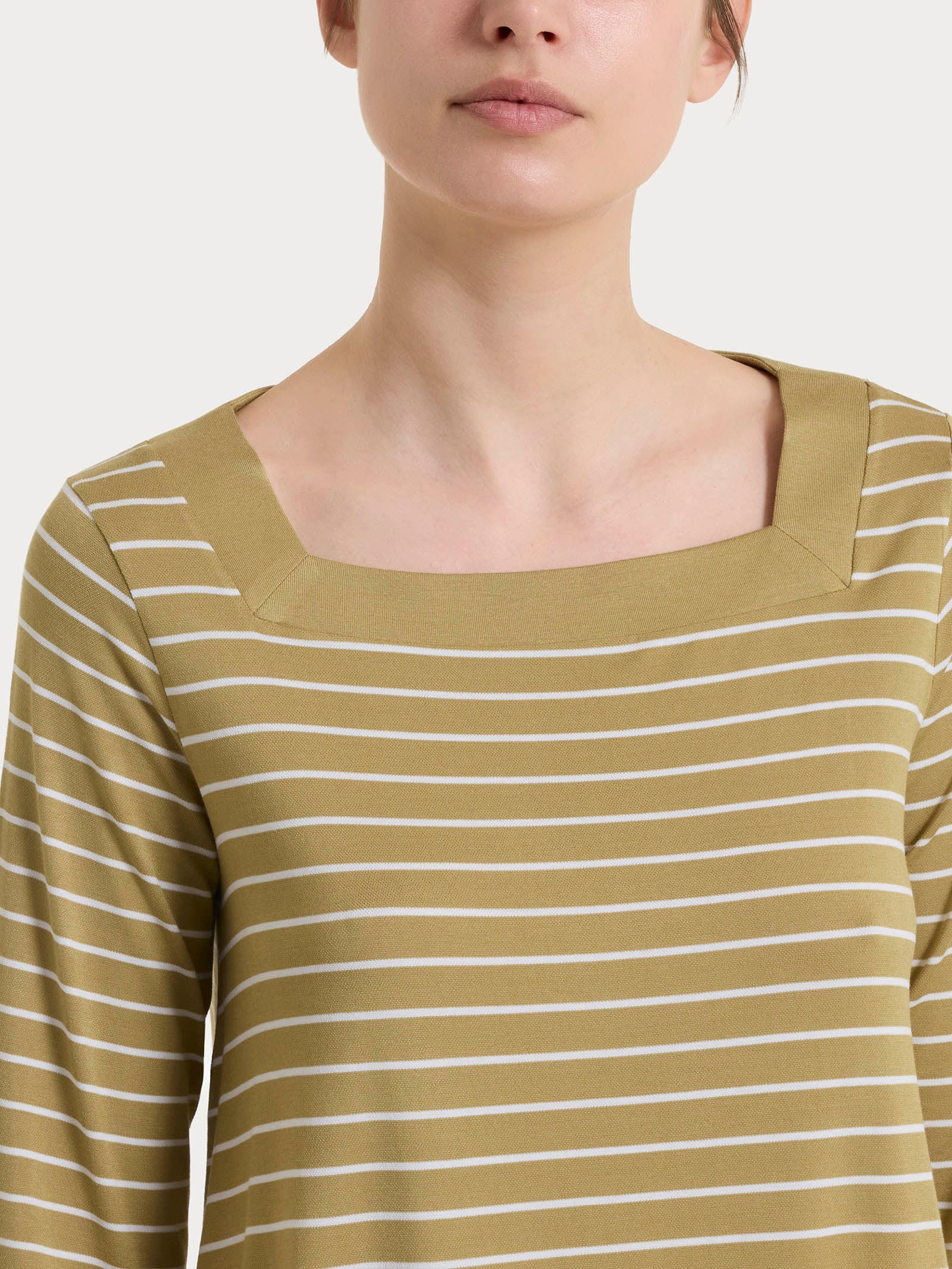 Ragno Summer Light Maglietta Righe Collo Squadrato Khaki Fresca