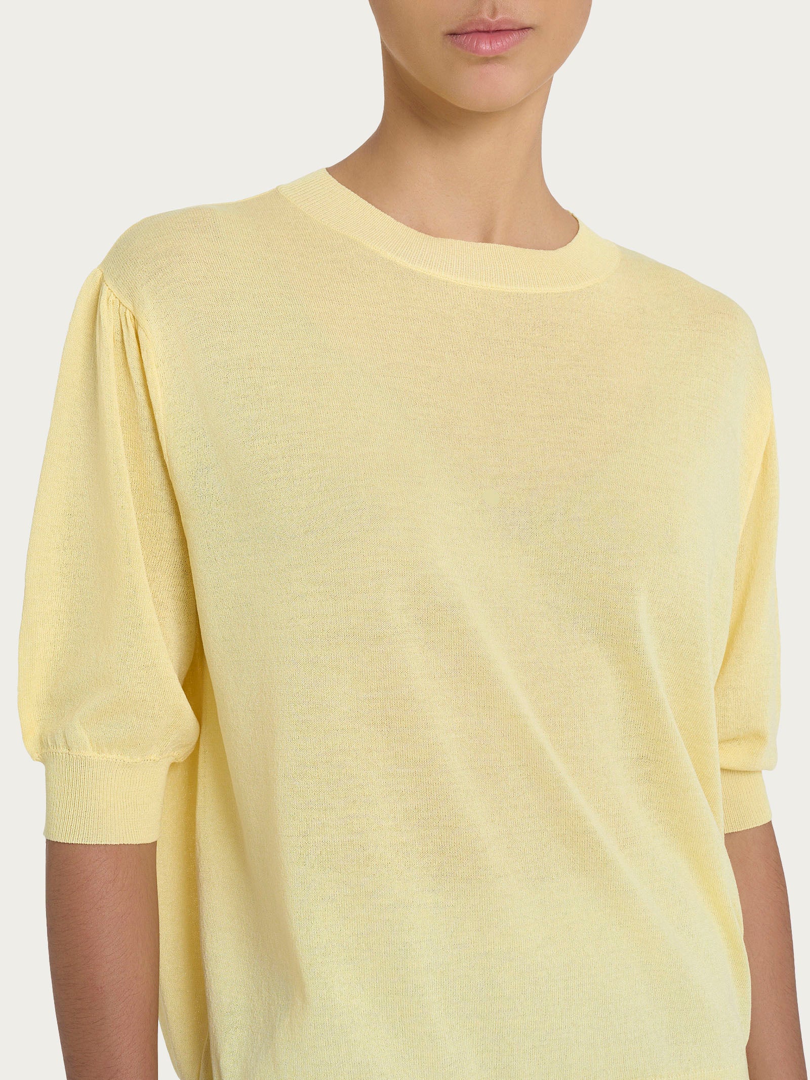Ragno Maglia Girocollo Manica Palloncino Crêpe Pale Banana