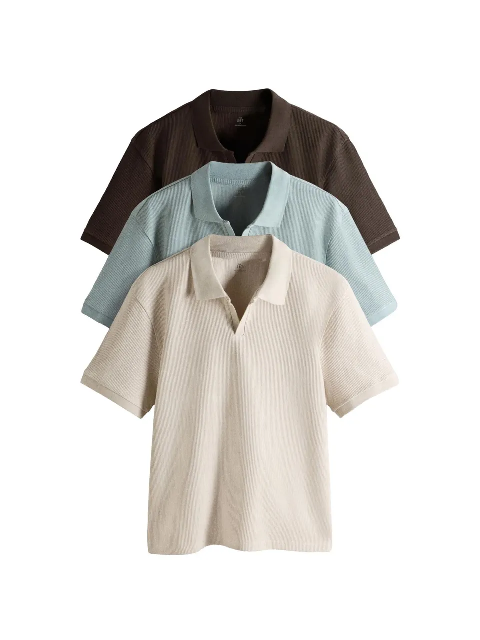 Geo Next The Set T-shirt cotone pesante a coste uomo 3 pezzi collo aperto