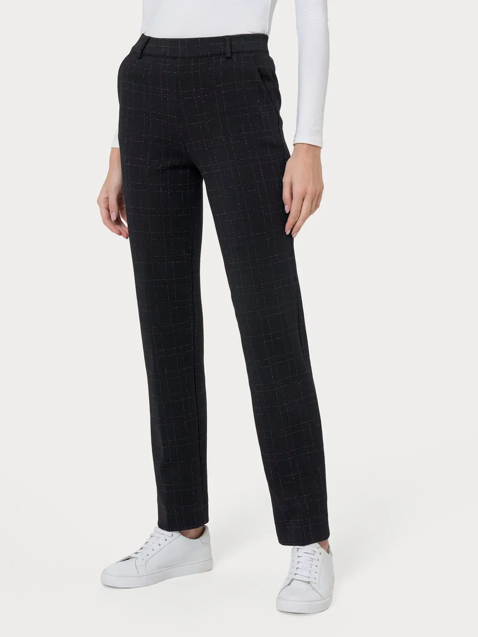 Ragno Compact pantalone dritto quadri lurex nero