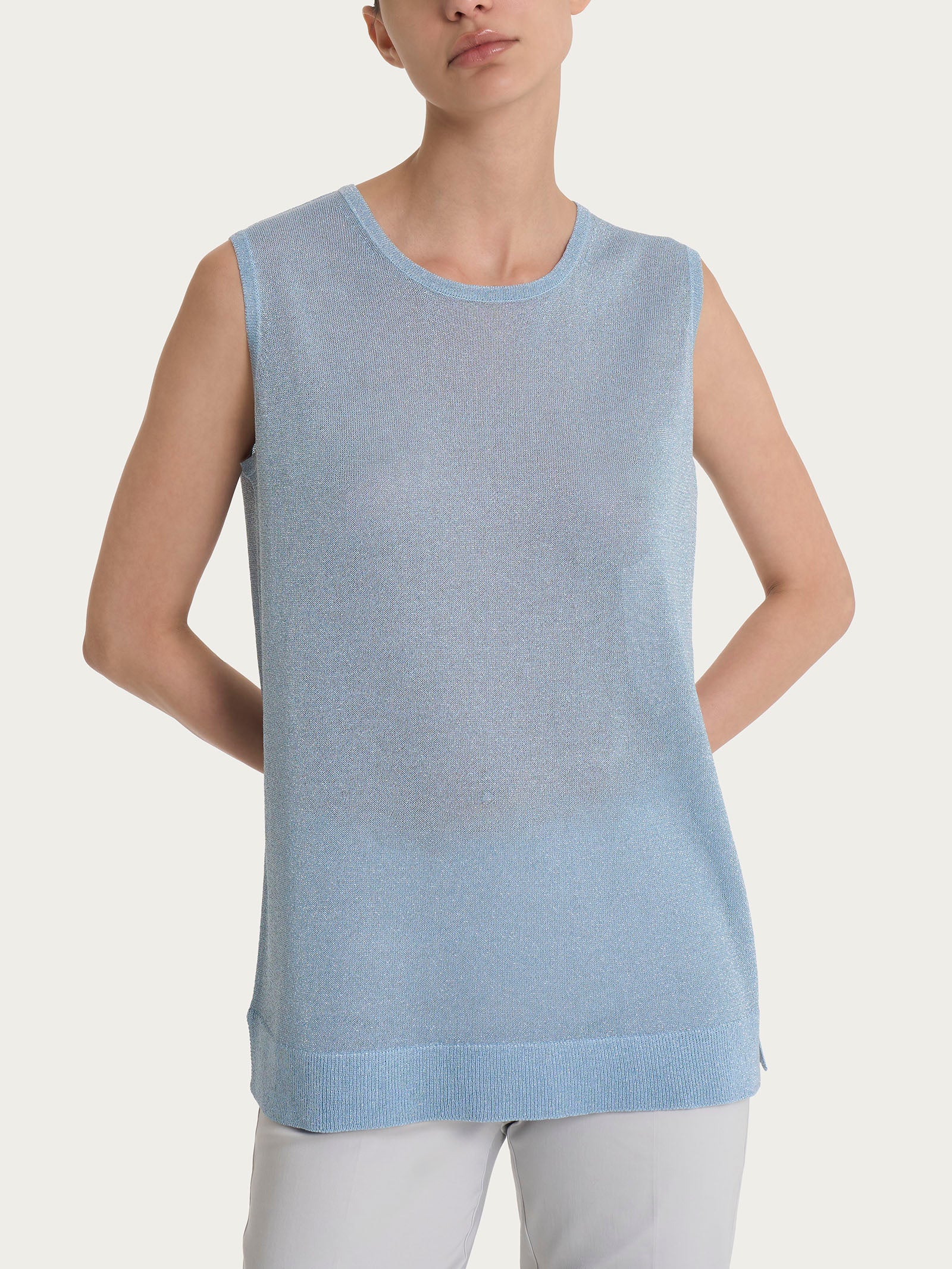 Ragno Crêpe Lurex Skyway maglia smanicata spalla larga