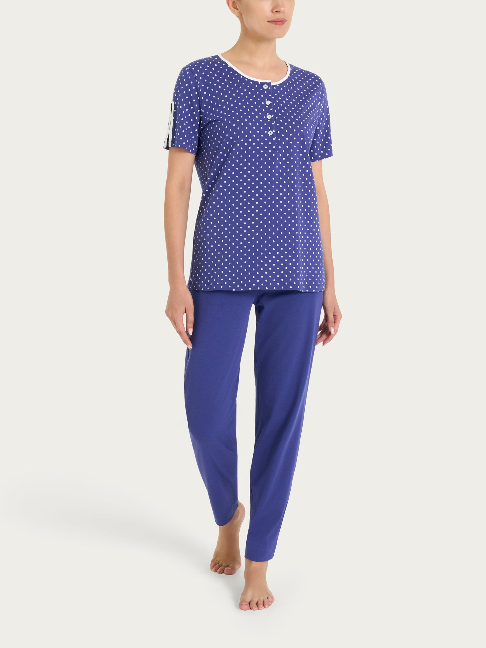 Ragno Sweet Emotion Pigiama Serafino Pois Navy Blue Cotone