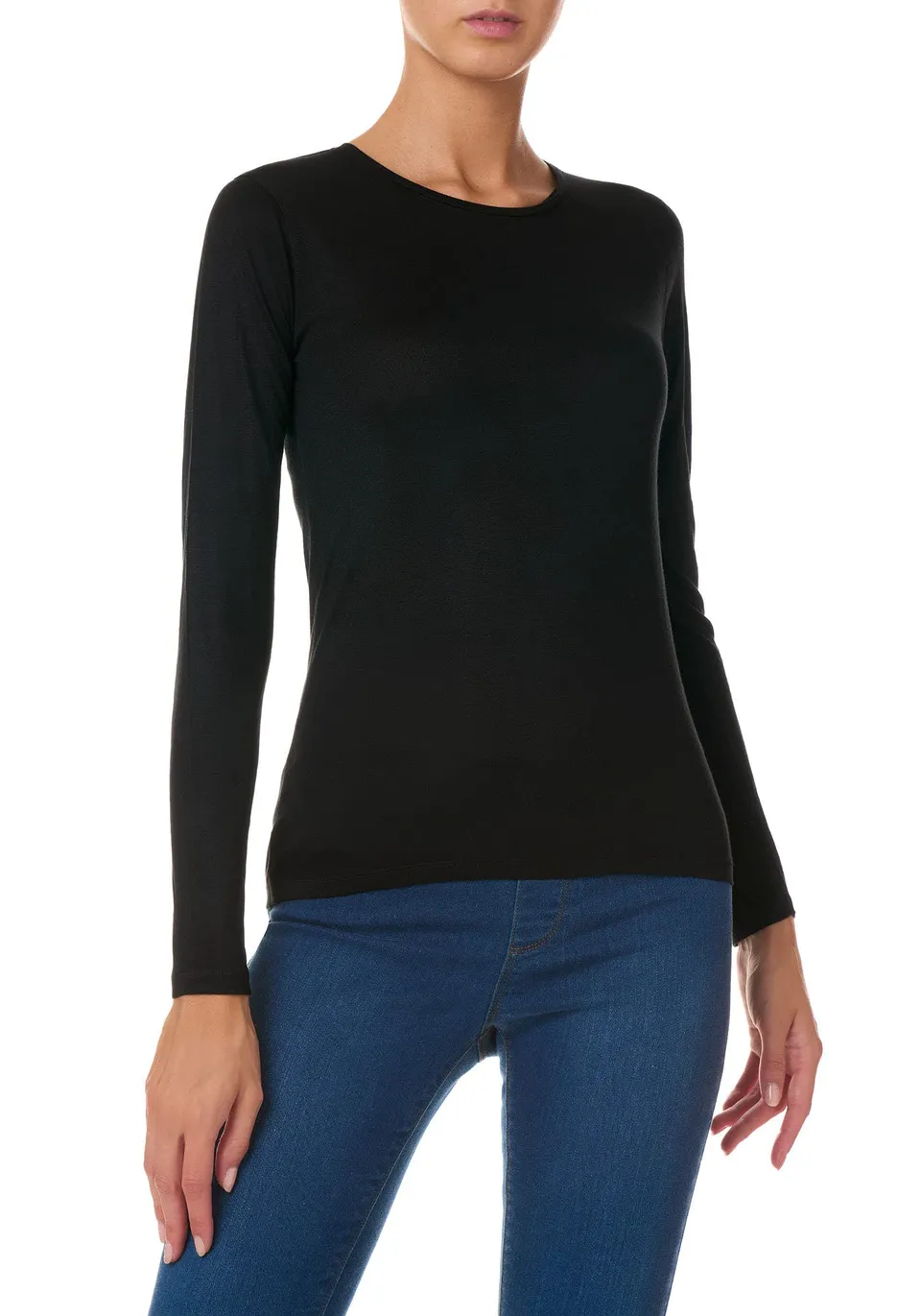 Goldenpoint maglia girocollo donna nero manica lunga