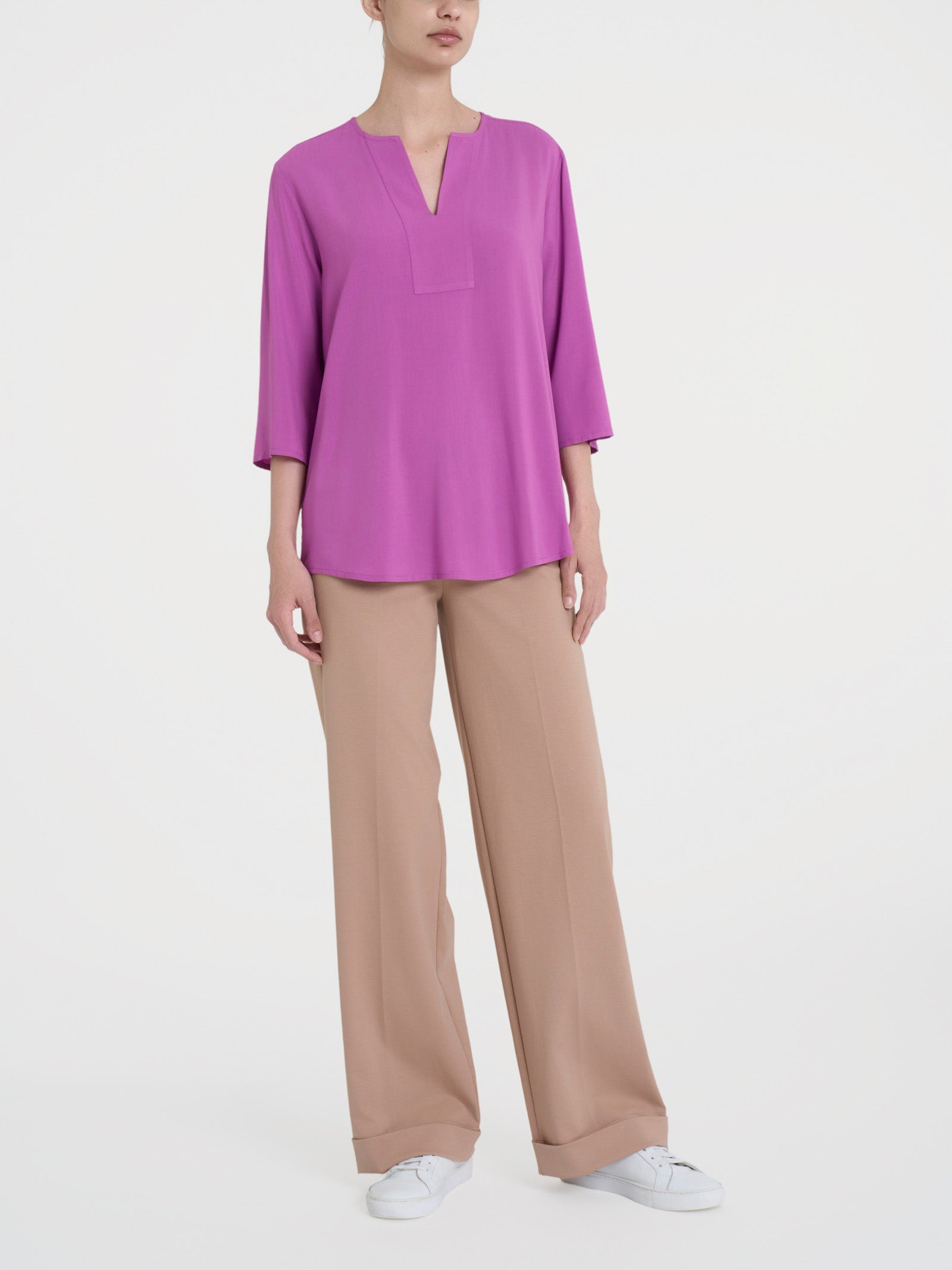 Ragno EcoSeta blusa scollo V manica 3/4 Cattleya Orchid fluida