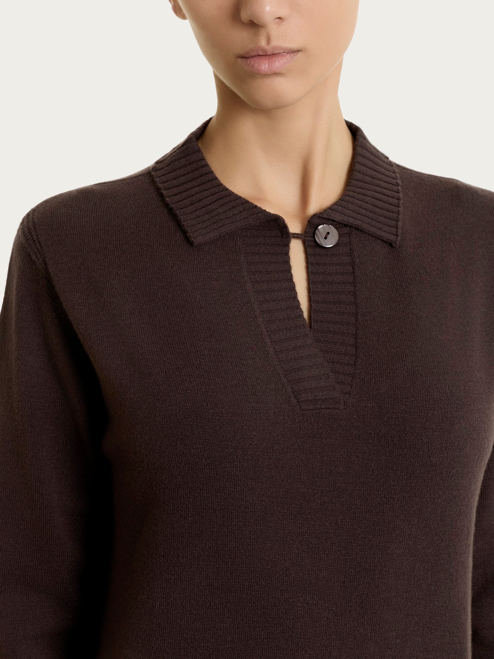 Ragno Soft Wool Polo Manica Lunga Donna Chocolate morbida