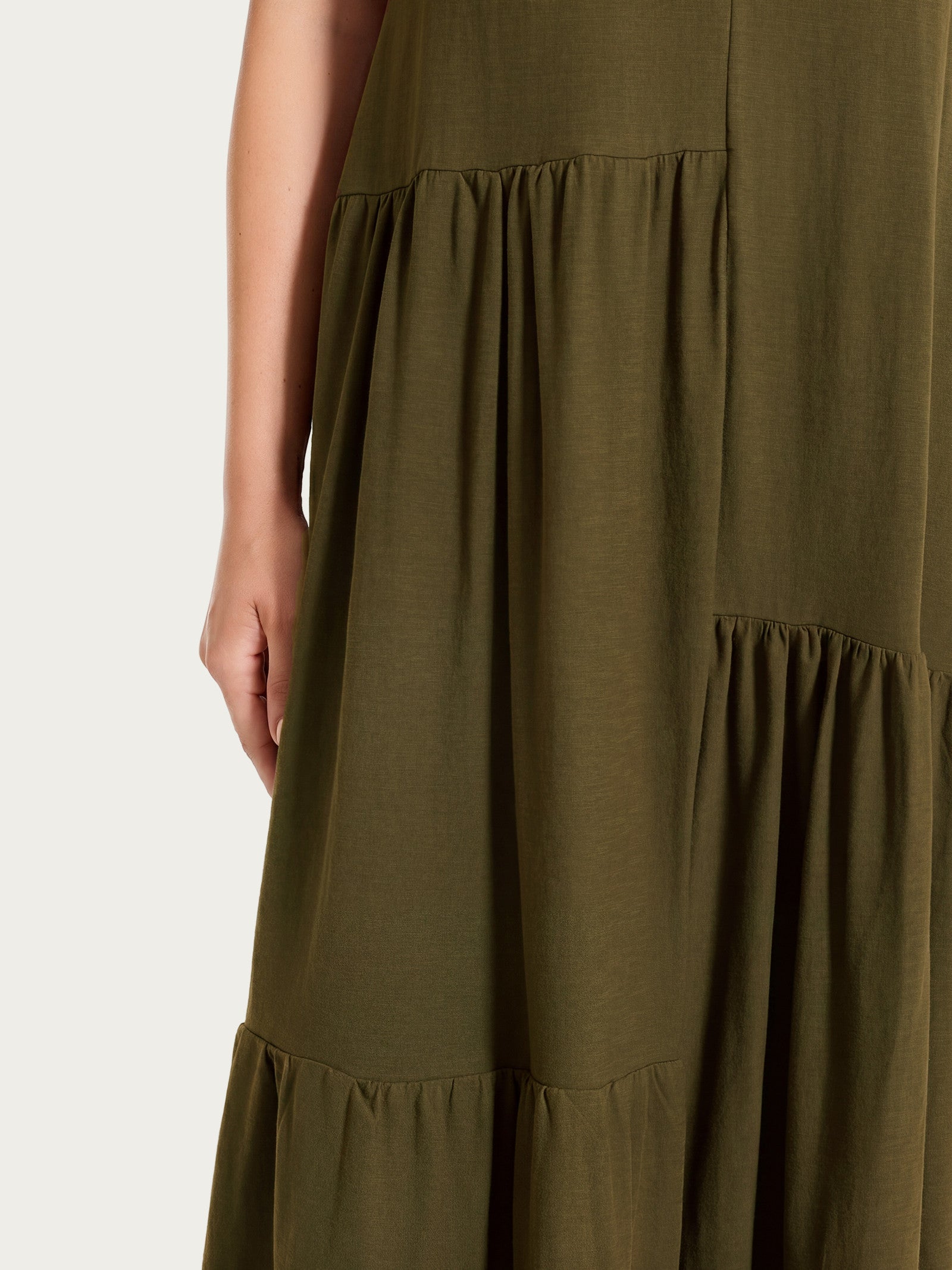 Ragno Vestito Lungo Balze Cotone Dark Olive