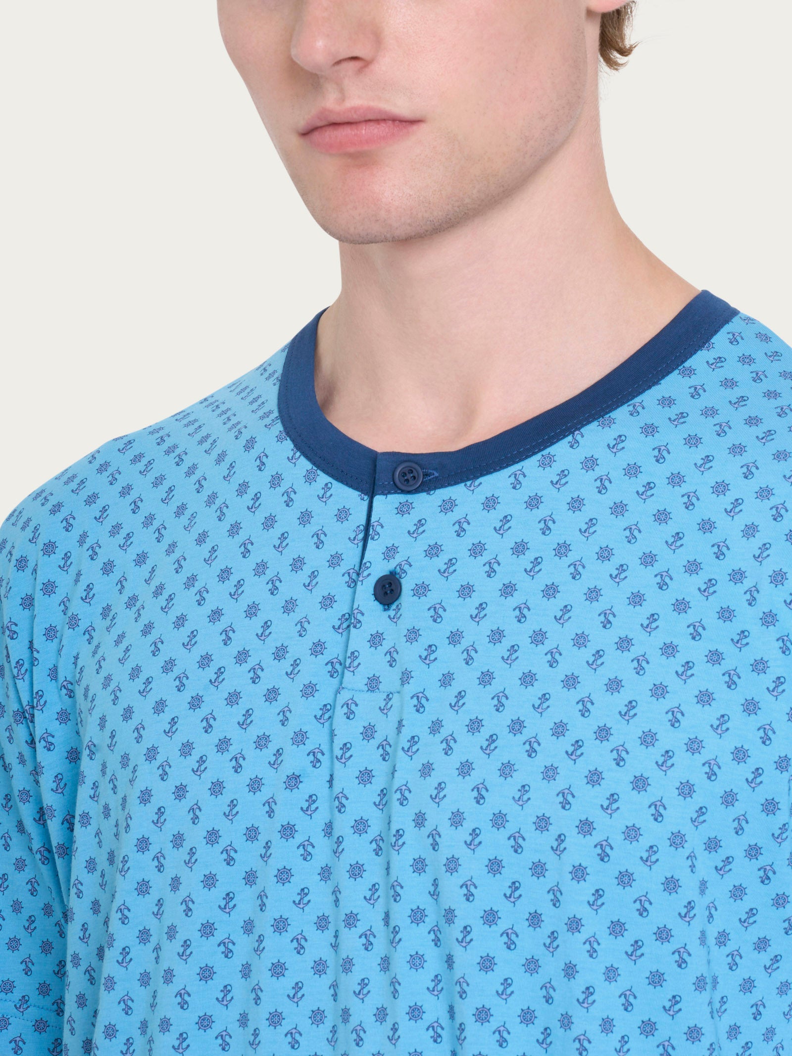 Ragno Jersey di Cotone pigiama corto serafino ancore blu