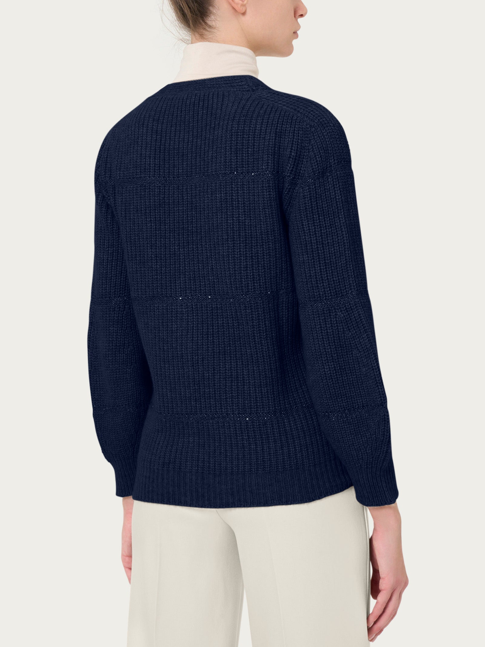 Ragno Merino Soft Cardigan Paillettes Bleu con Bottoni