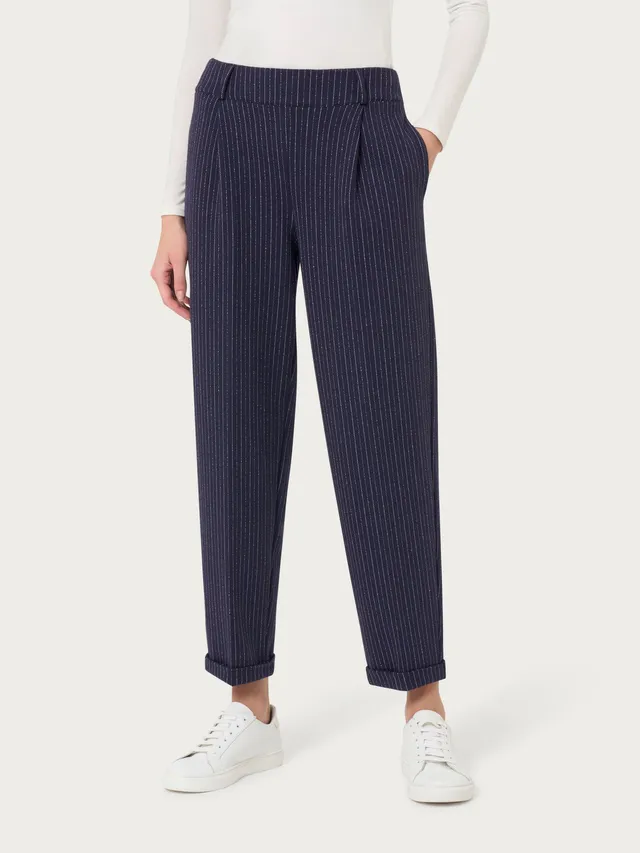 Ragno Pantalone Carrot carota gessato Eco Jacquard blu lurex