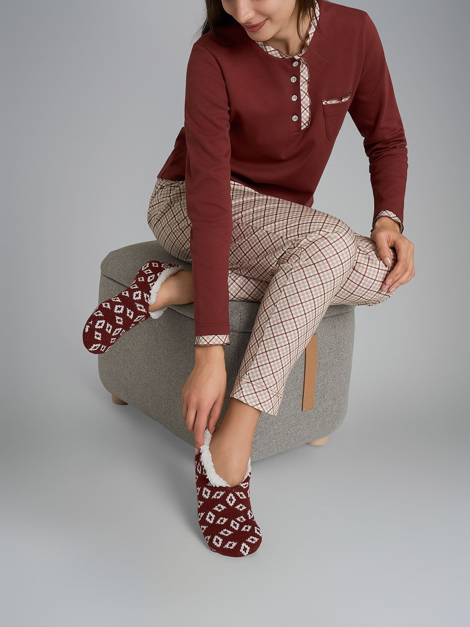Ragno Sweet Emotion pigiama lungo serafino cotone Fant. Henna