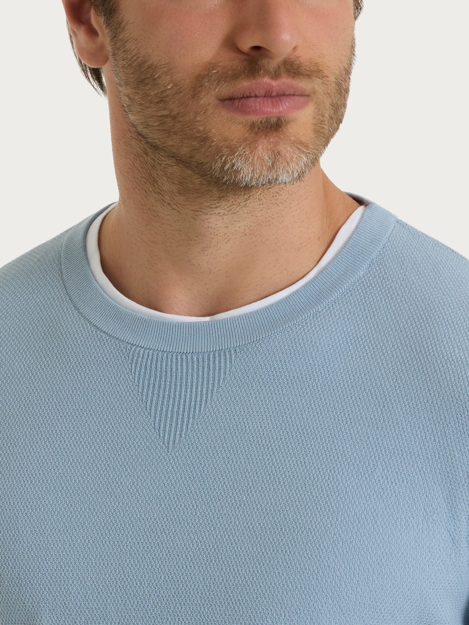 Ragno Maglia Girocollo Piquet Puro Cotone Dusty Blue
