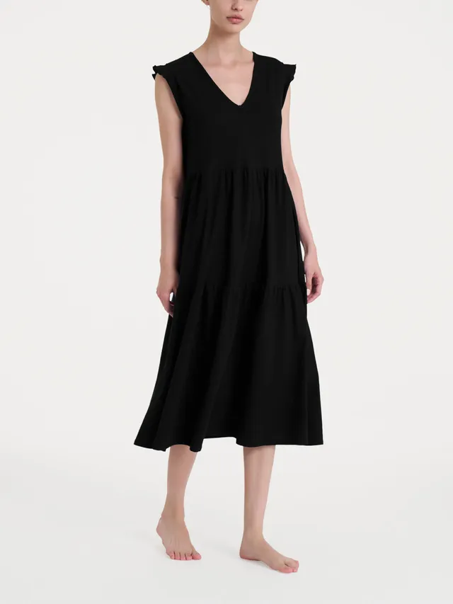 Ragno Jersey di Cotone vestito donna Nero scollo V