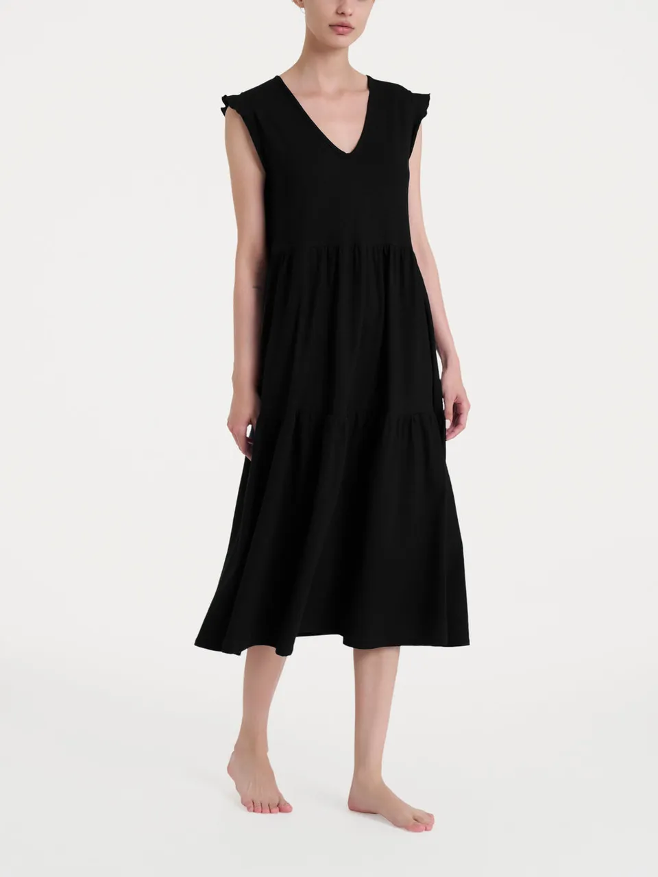 Ragno Jersey di Cotone vestito donna Nero scollo V