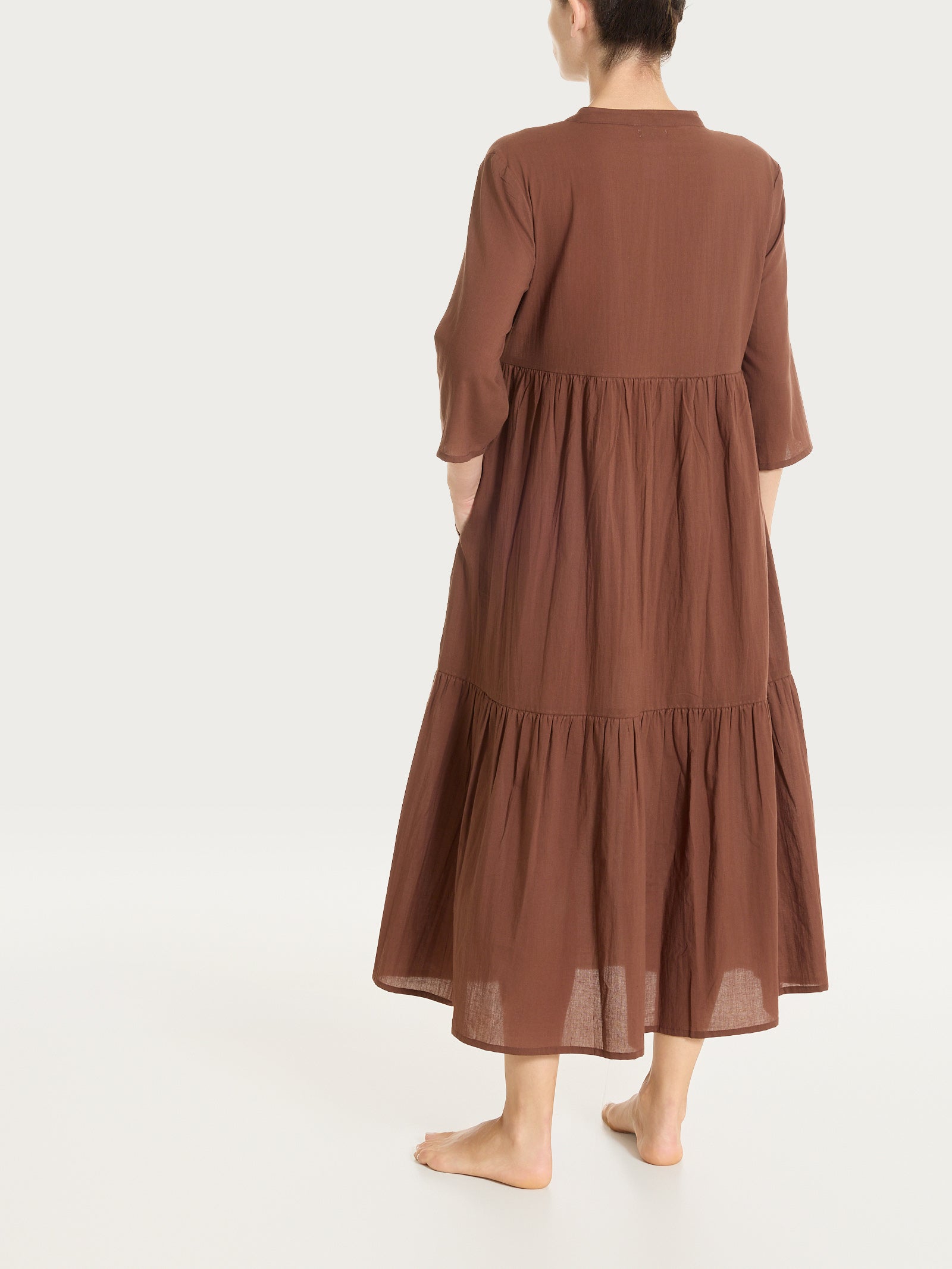 Ragno Vestito Lungo Balze Mussola Cotone Chocolate Fondant