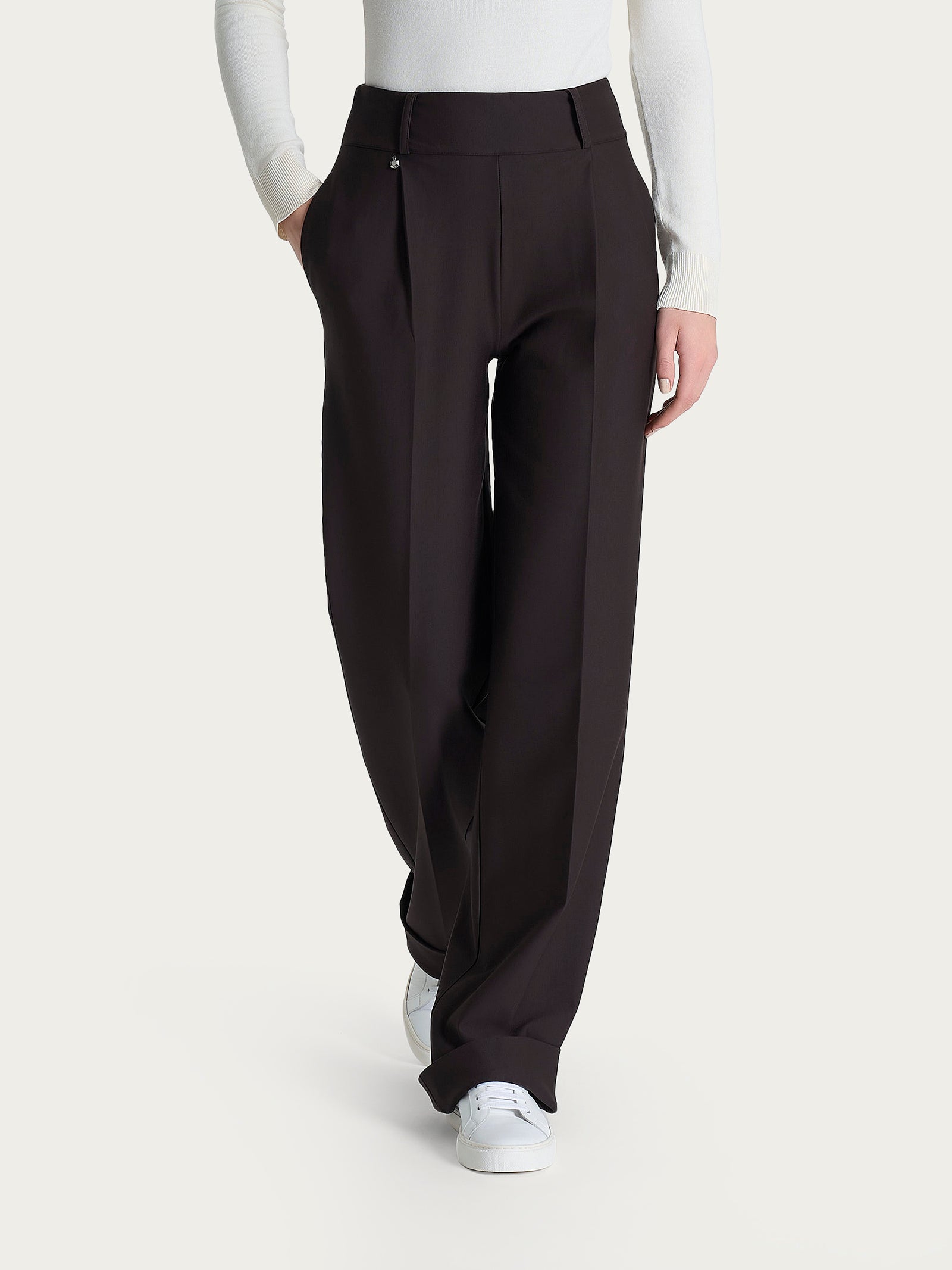 Ragno Compact Pantalone Ampio Tasche Pinces Chocolate Torte Wide Leg