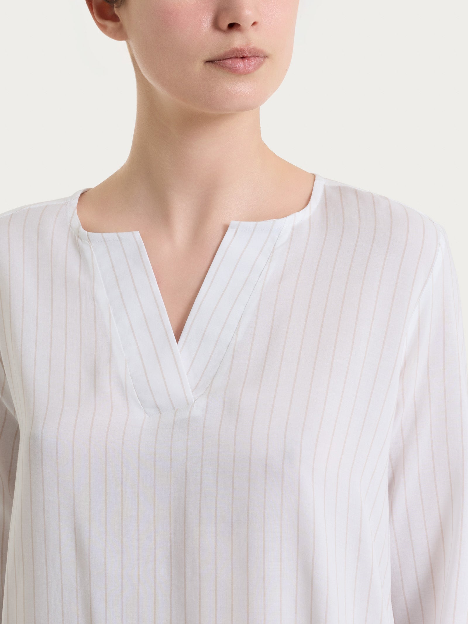 Ragno EcoSeta Blusa a Righe Scollo V Champignon