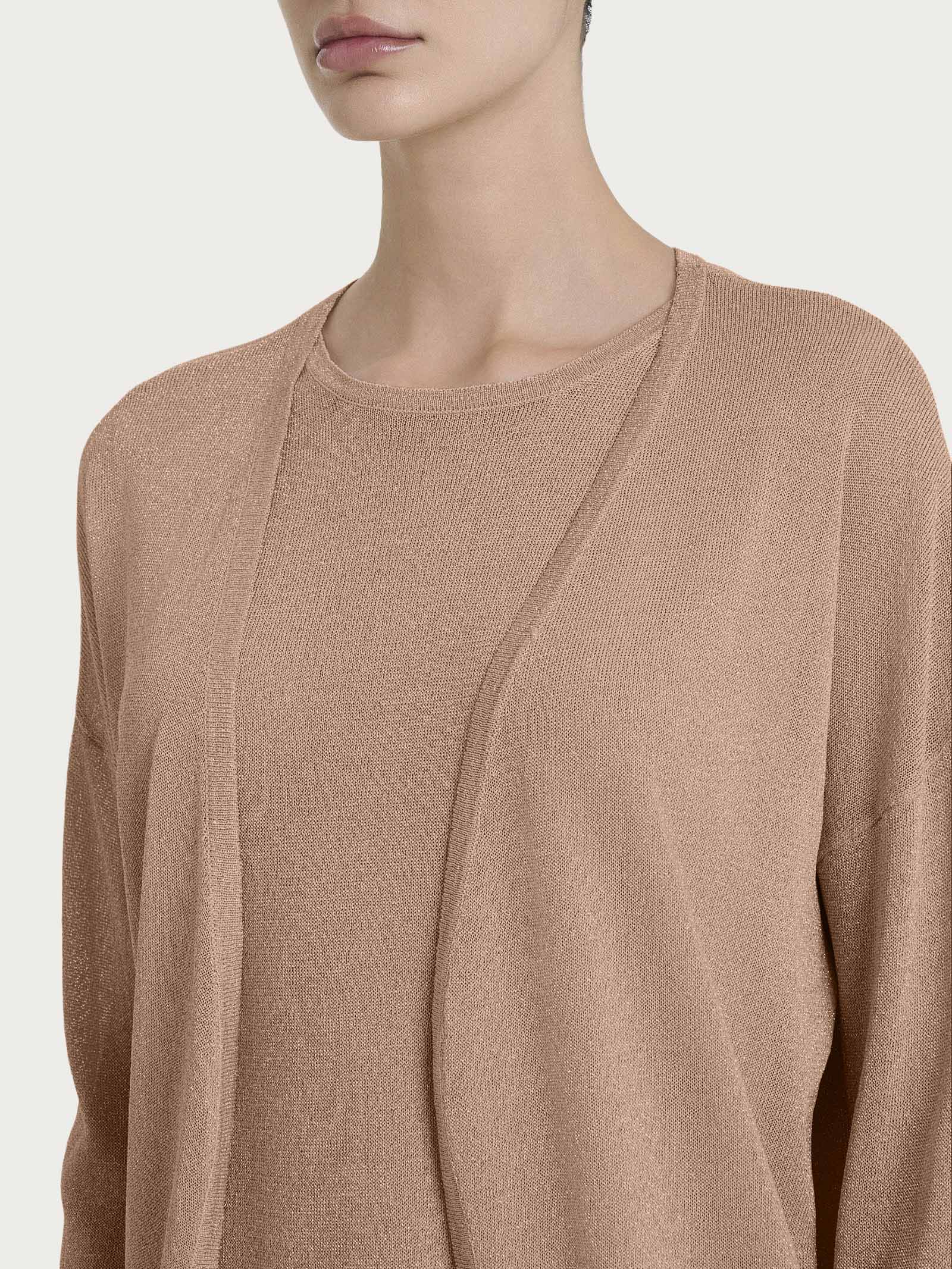 Ragno Cardigan aperto donna Warm Taupe crêpe lurex