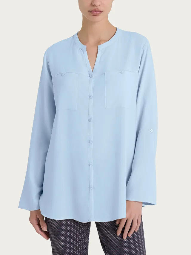 Ragno EcoSeta Camicia Collo Coreano viscosa azzurro elegante