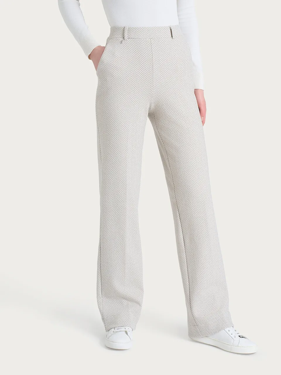Ragno Compact Pantalone Ampio Wide Leg Eco Jacquard Avorio
