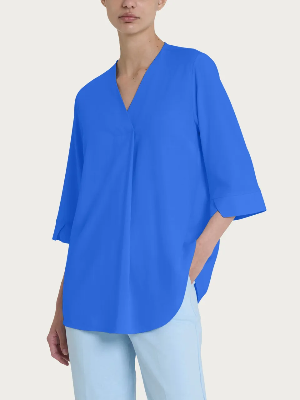 Ragno EcoSeta camicia scollo V Dazzling Blue manica 3/4