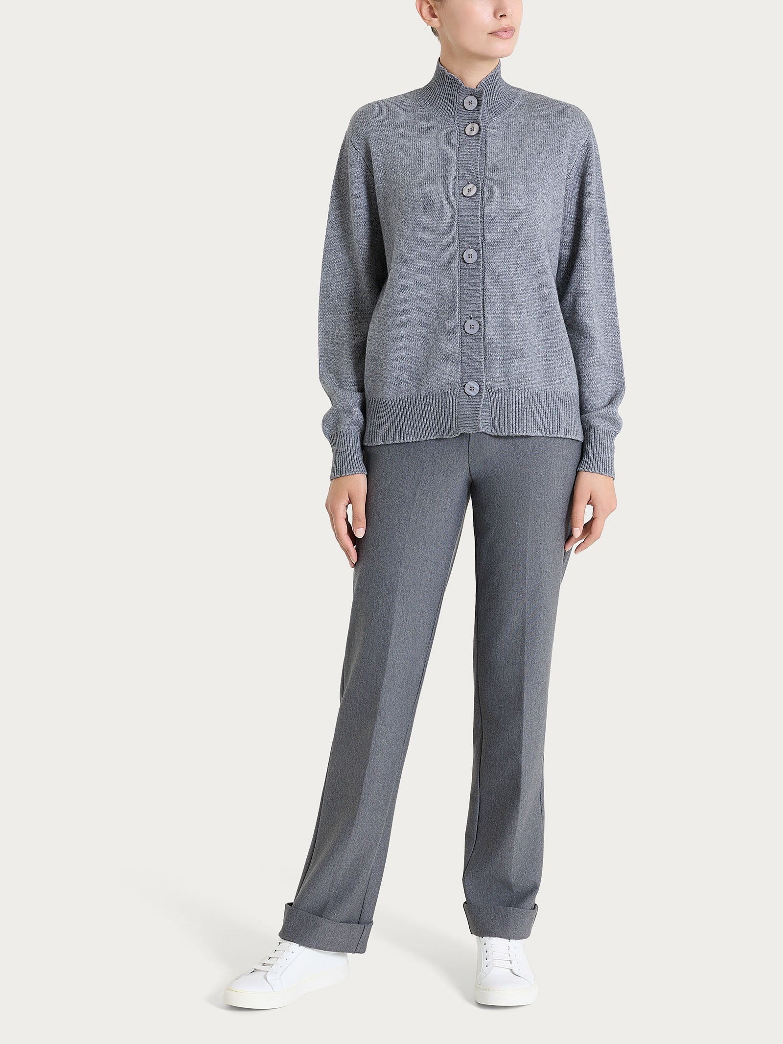 Ragno Natural Soft Cardigan Collo Alto Donna Ferro Melange