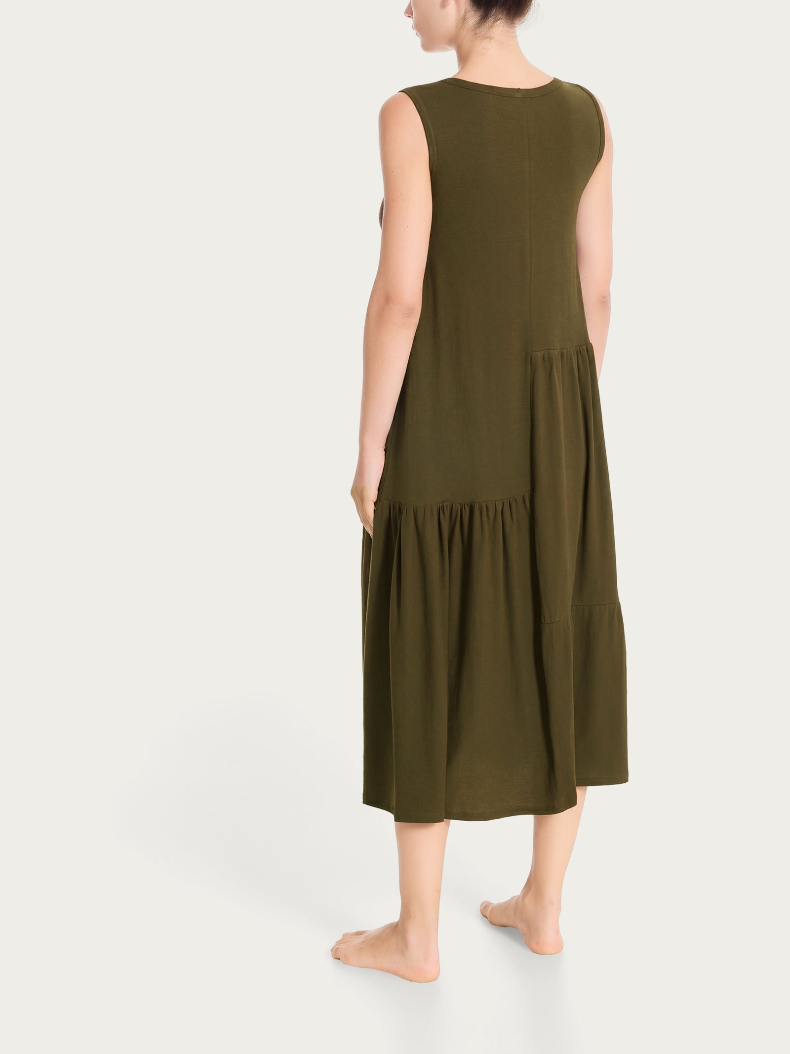 Ragno Vestito Lungo Balze Cotone Dark Olive