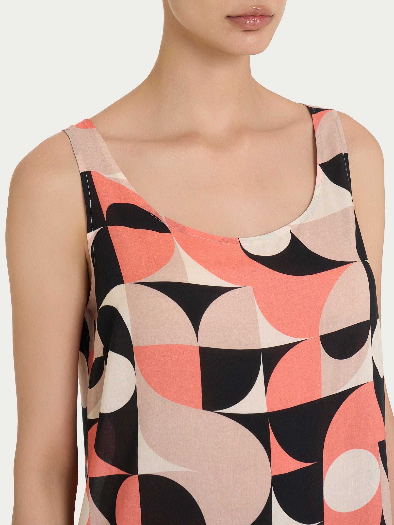Ragno EcoSeta top smanicato donna Fant. Warm Taupe geometrico