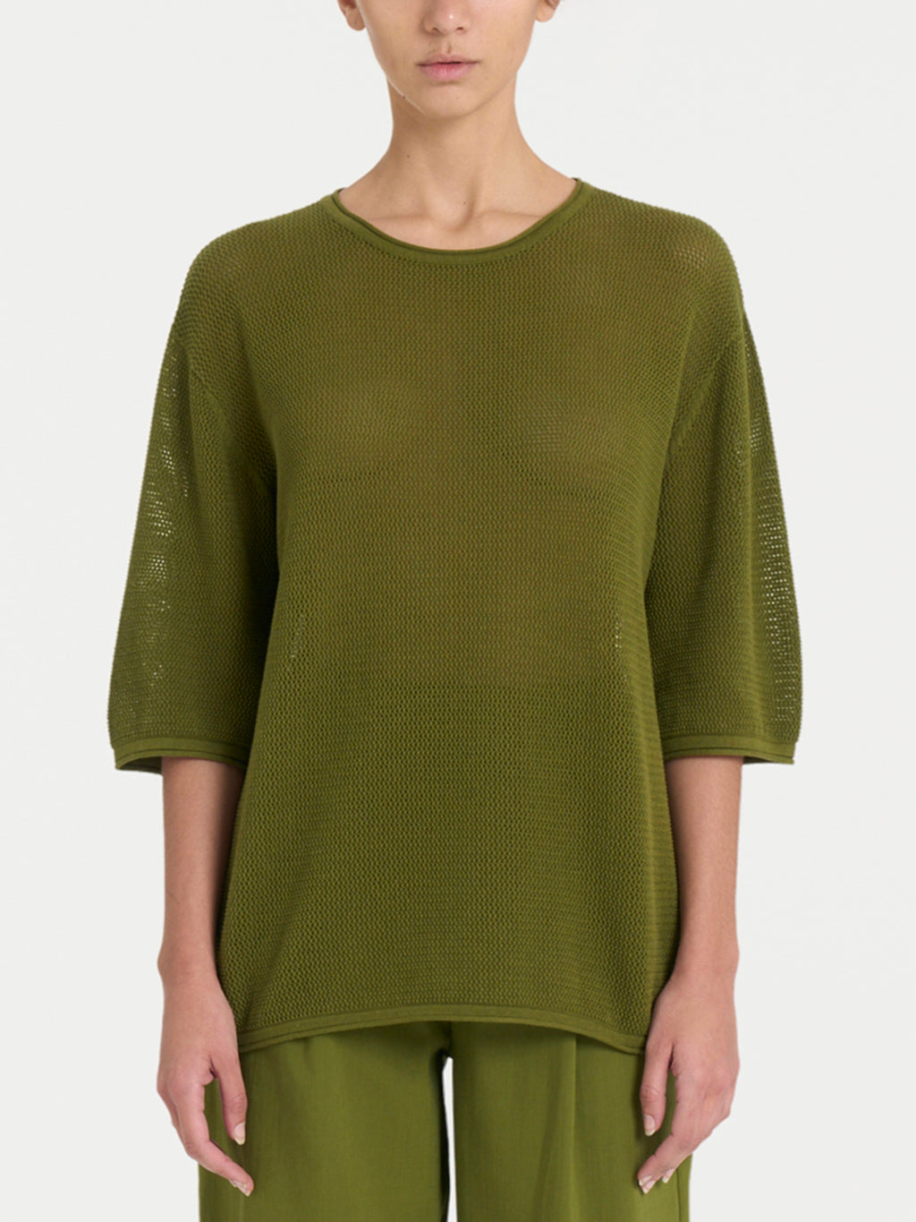 Ragno Maglia Girocollo Cotone Traforato Maglione Sfagno