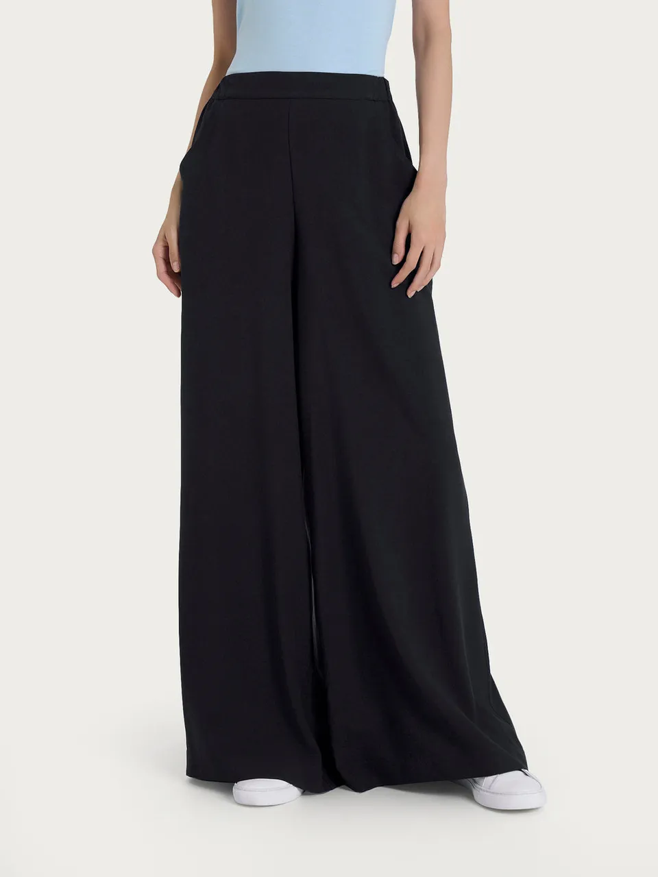 Ragno Ecoseta Pantalone Palazzo Nero con tasche