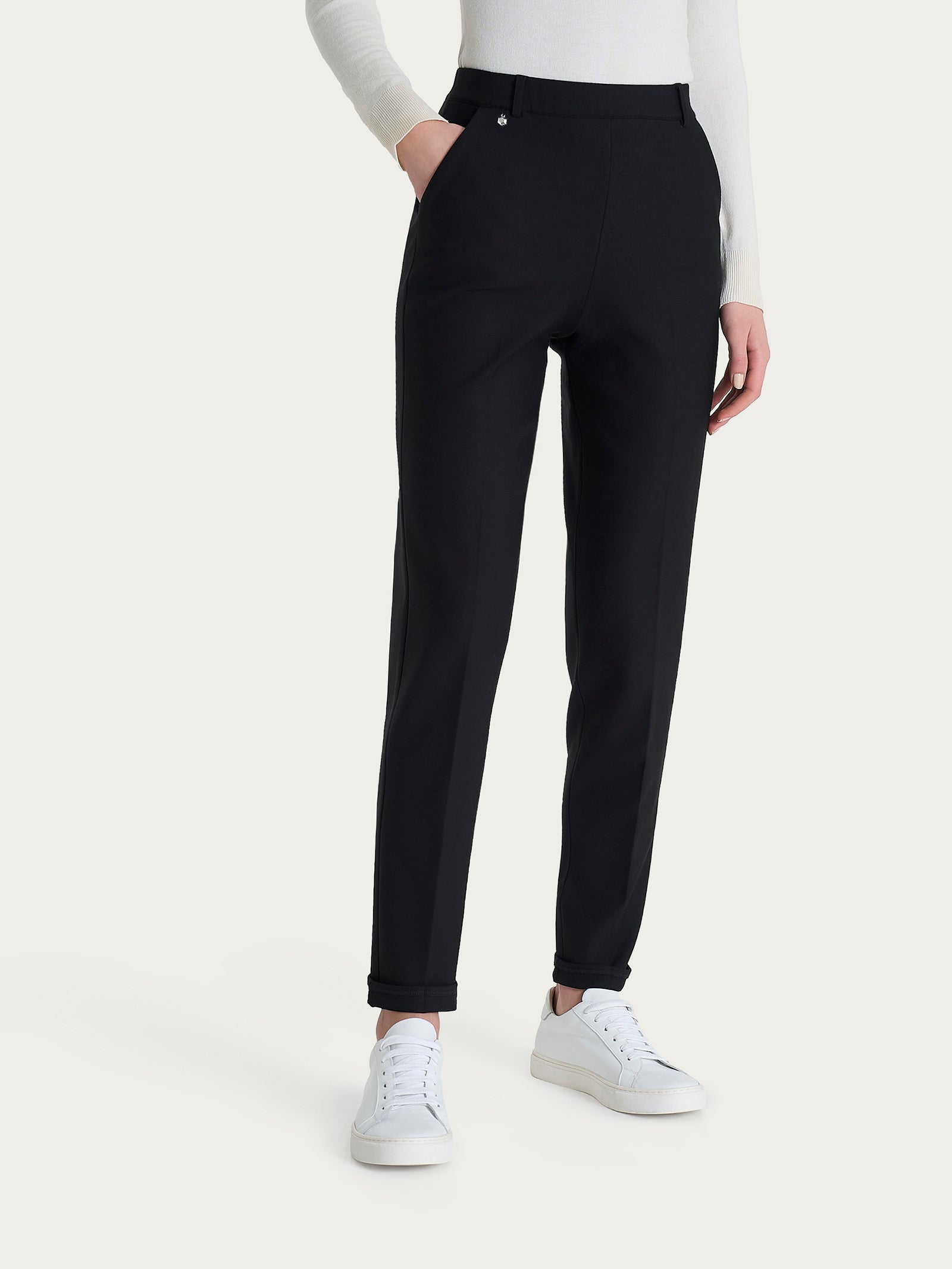Ragno Compact pantalone chino slim Nero punto Milano risvolto