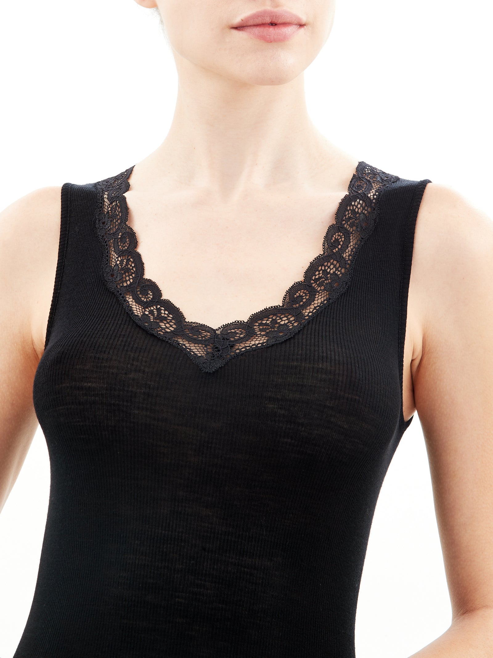 Ragno Wonderwool Canottiera Lana Spalla Larga Nero