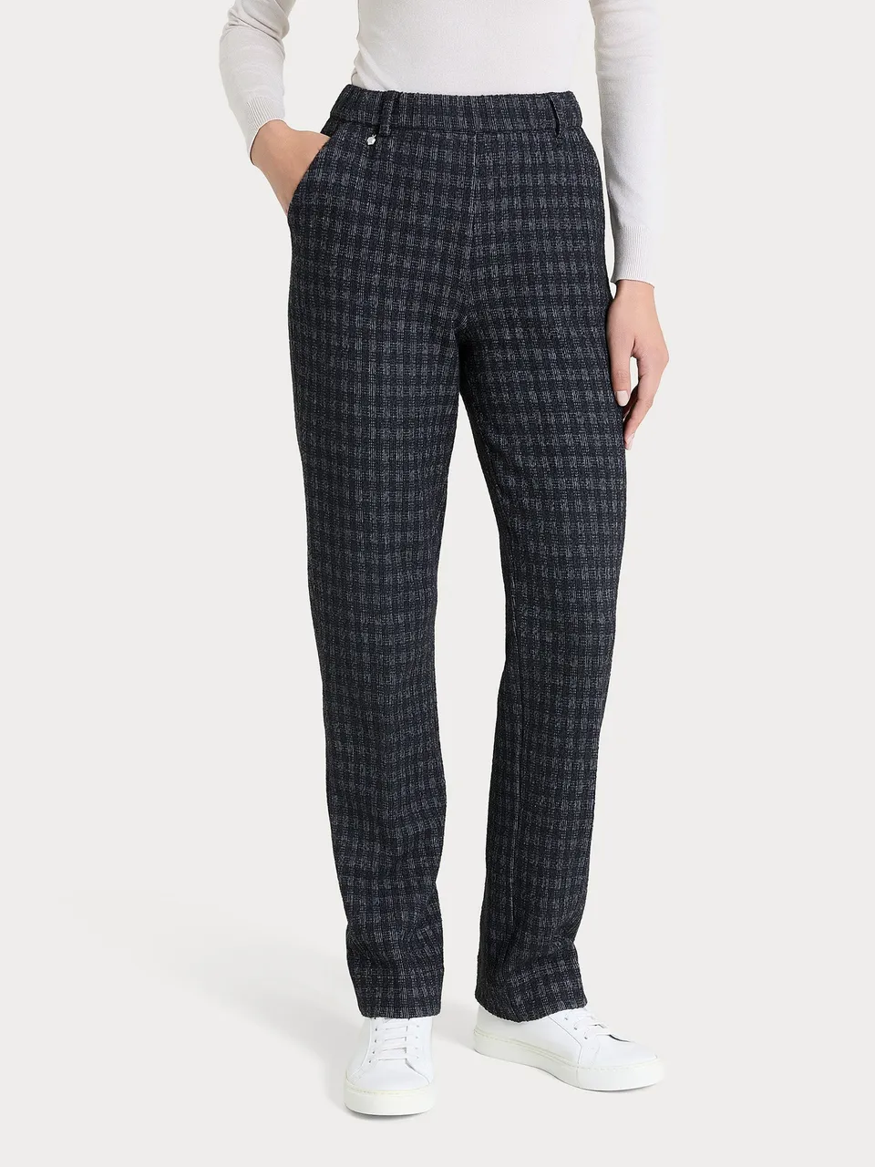 Ragno Compact pantalone dritto tasche misto lana nero check