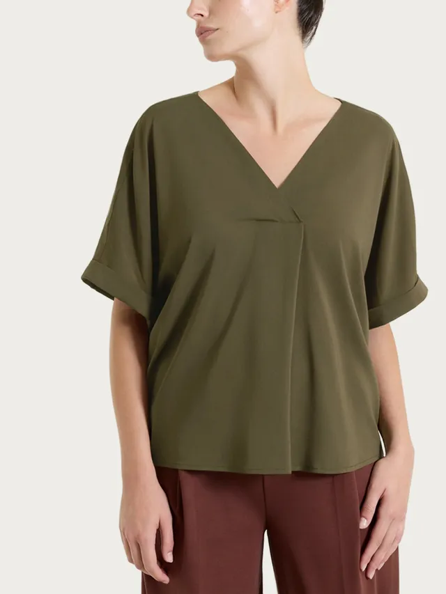 Ragno Voile Stretch Blusa Kimono Dark Olive viscosa