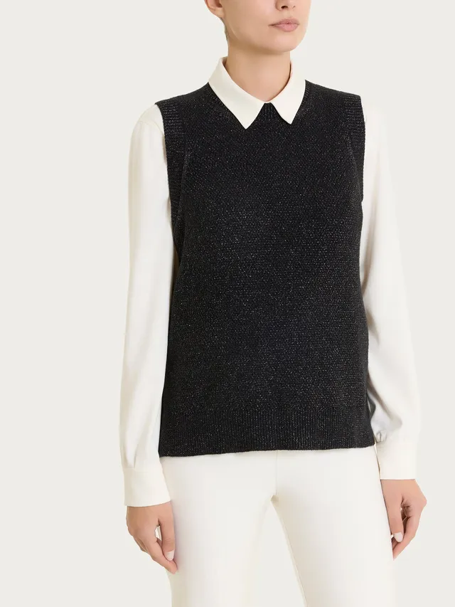 Ragno Soft Wool smanicato Fant Nero punto riso lurex