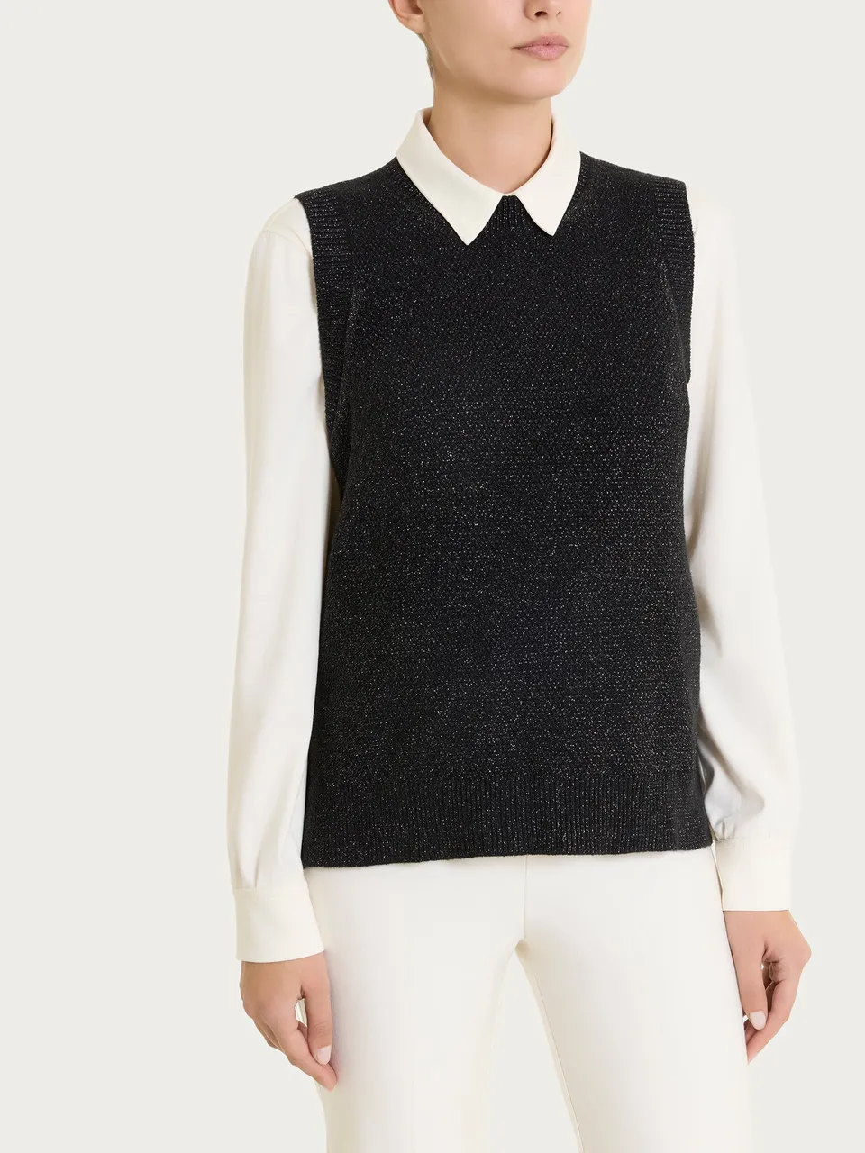 Ragno Soft Wool smanicato Fant Nero punto riso lurex