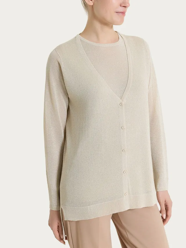 Ragno Crêpe Lurex Cardigan Donna Champignon bottoni