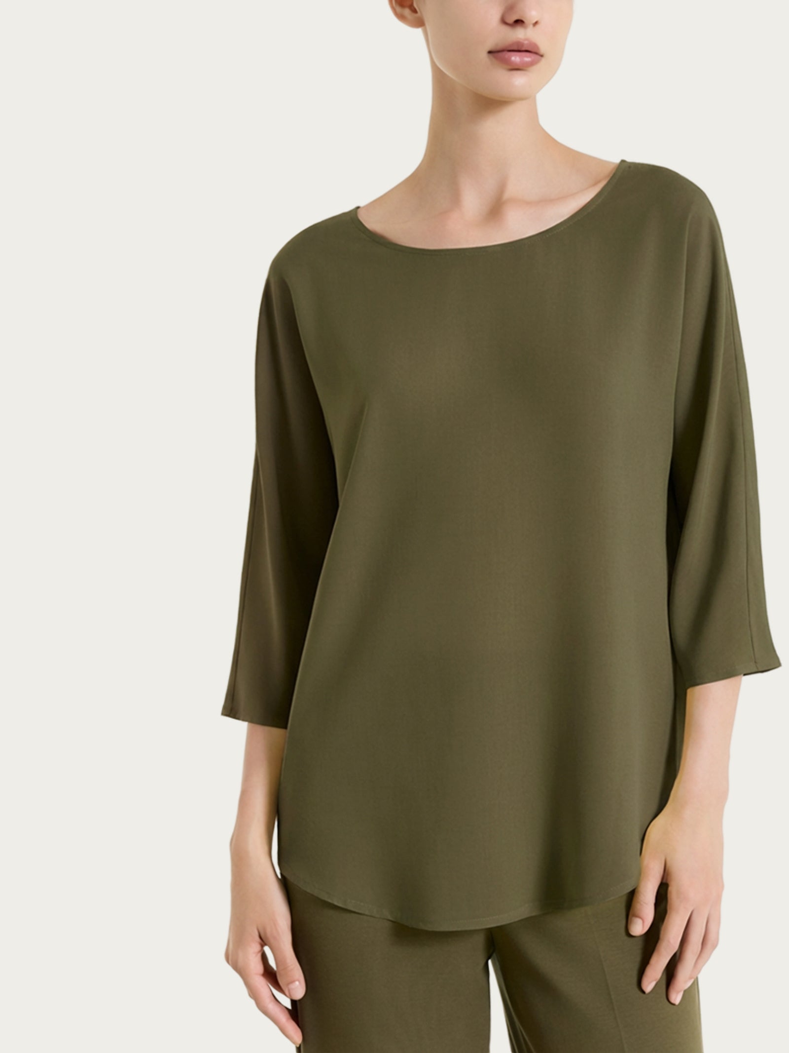 Ragno Voile Stretch blusa Dark Olive manica kimono barchetta
