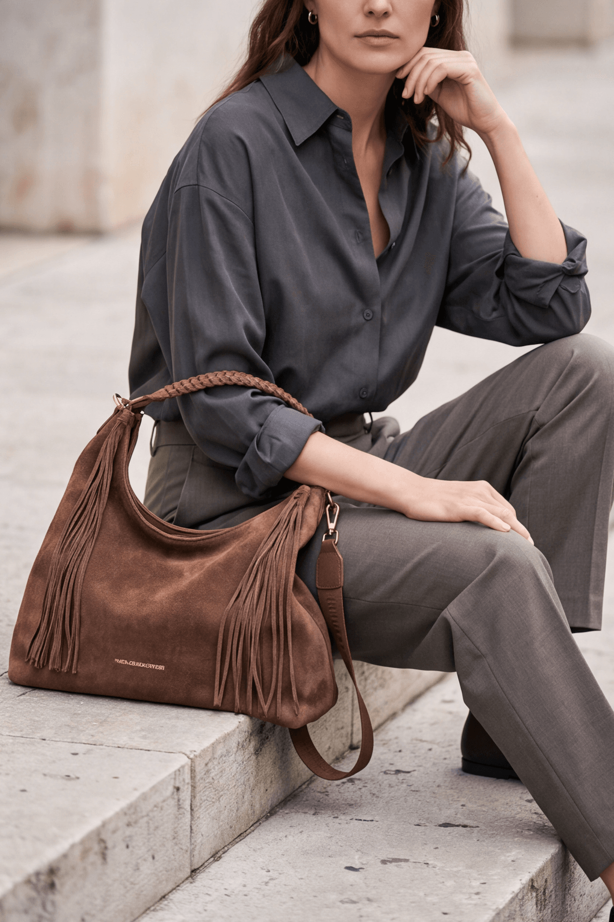 Maria Grazia Severi 9135 Borsa Hobo Frange Scamosciata