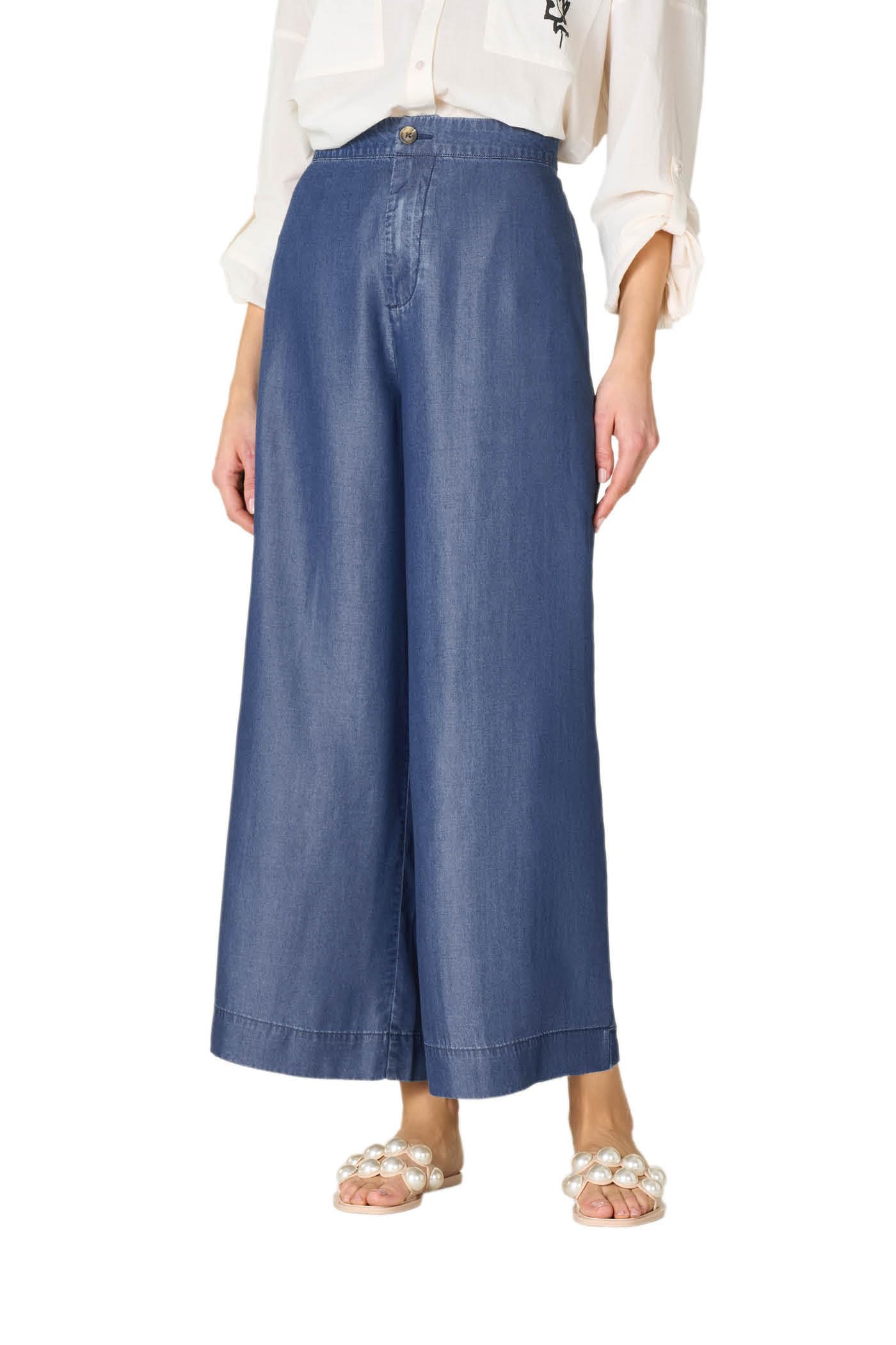 Goldenpoint Pantaloni Cropped Chambray Vita Semi-elasticata donna