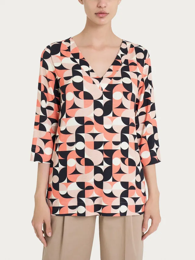 Ragno Viscosa Summer Blusa scollo V Warm Taupe fantasia