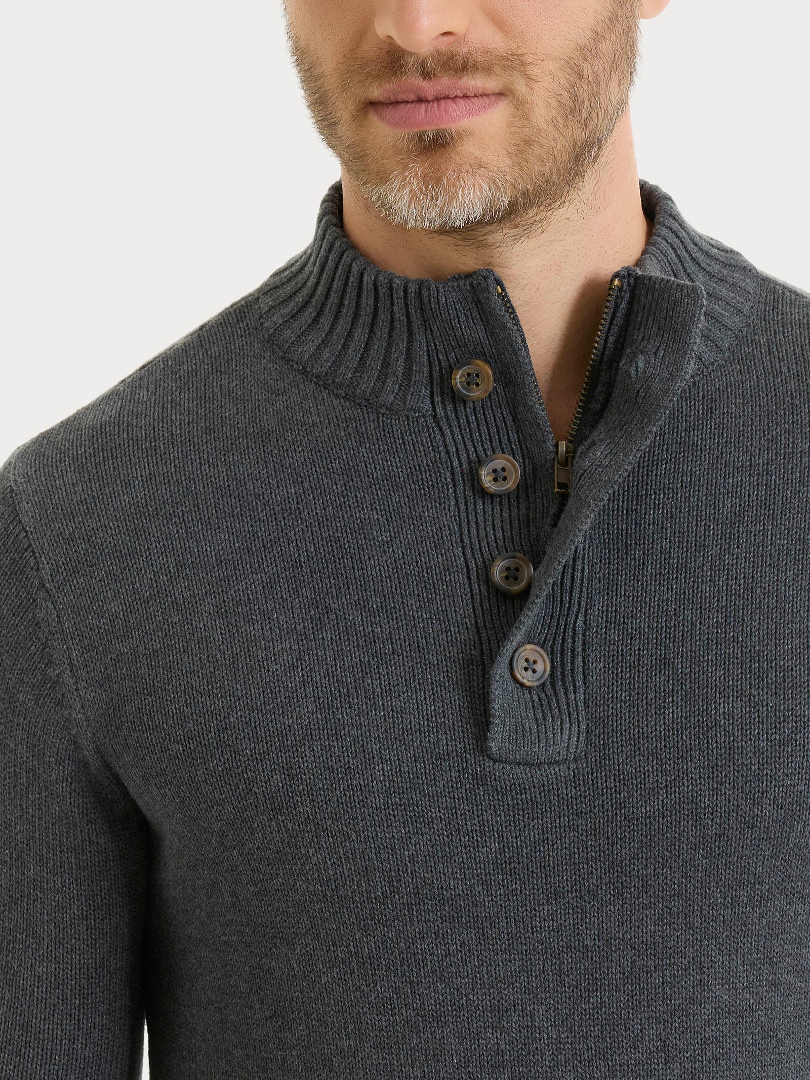 Ragno Winter Cotton Lupetto con Zip e Bottoni Ardesia Puro Cotone