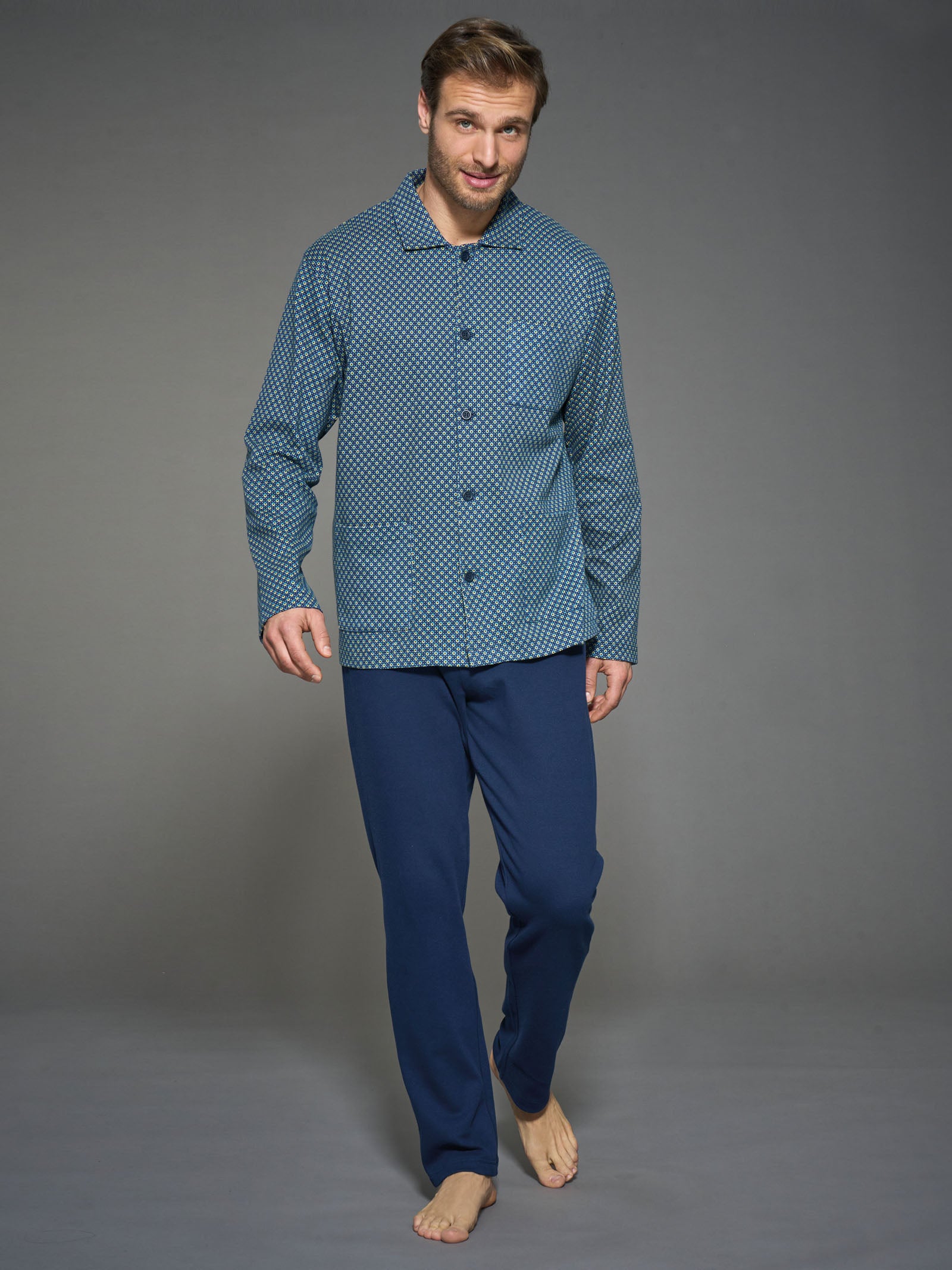 Ragno Sport pigiama lungo aperto cotone interlock blu