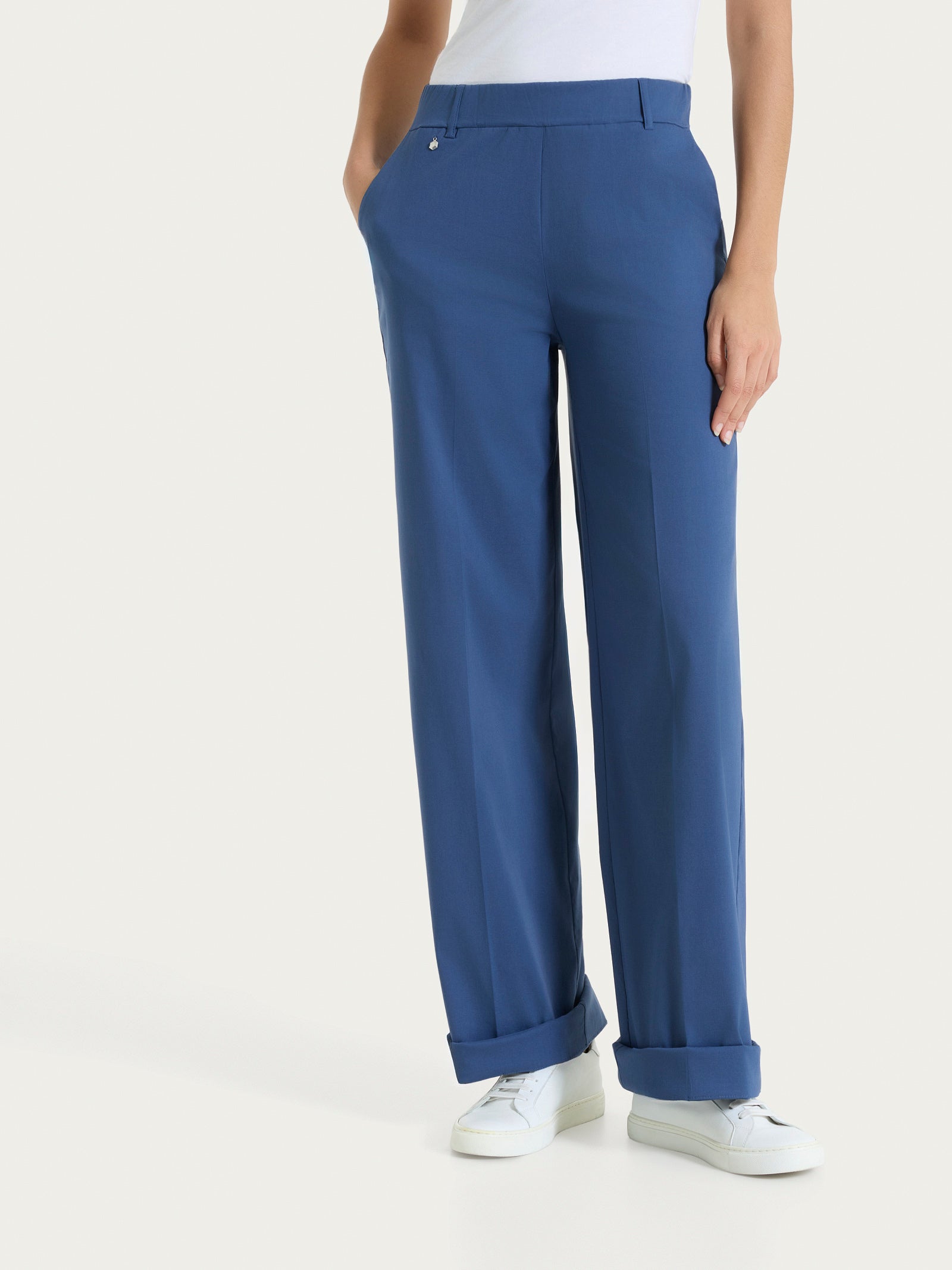 Ragno Super Fresh Pantalone Ampio con tasche e risvolto blu Oceana fresco